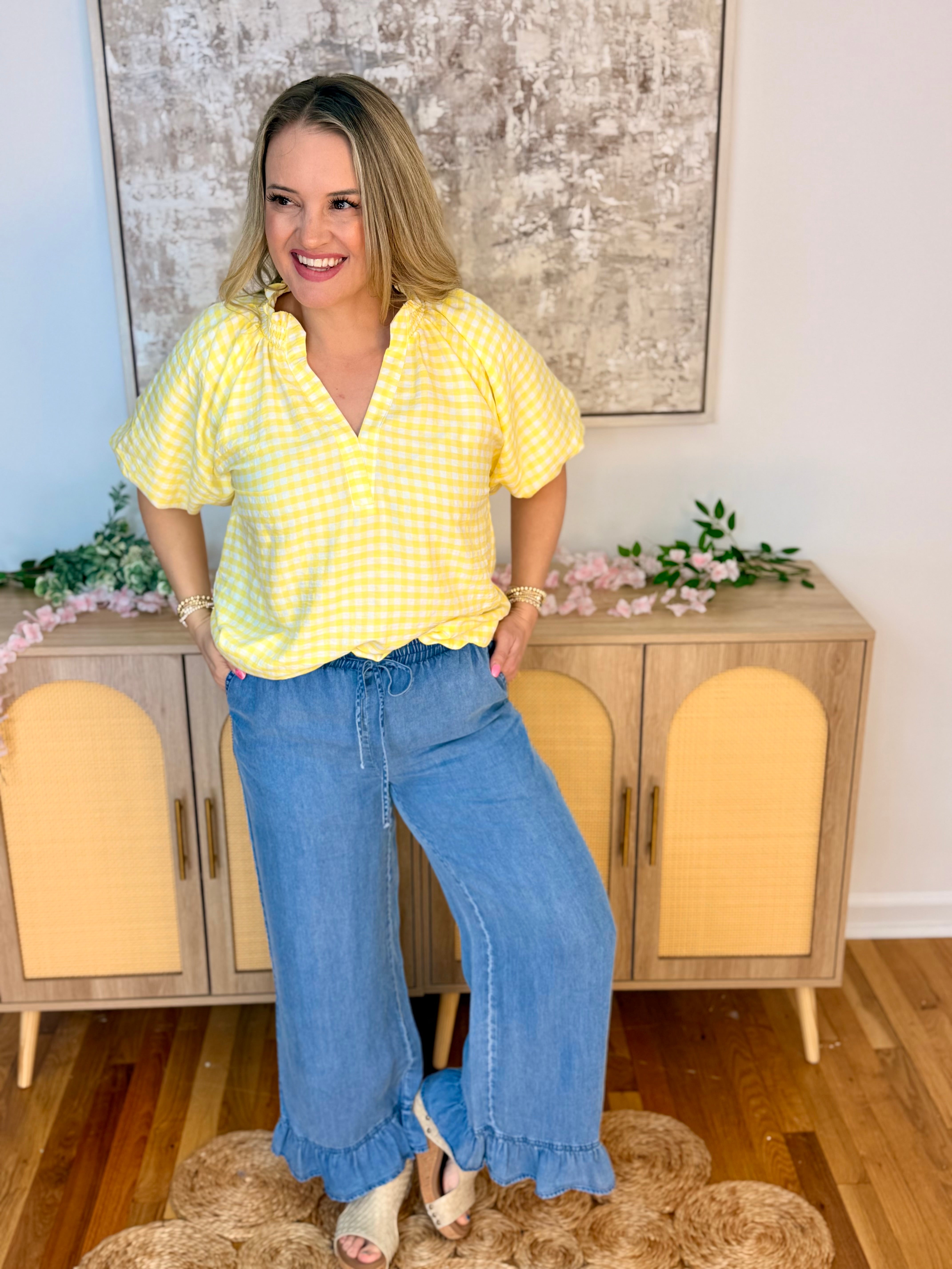 Sunshine & Gingham Blouse-100 Short Sleeve Tops-umgee-The Lovely Closet, Women's Fashion Boutique in Alexandria, KY