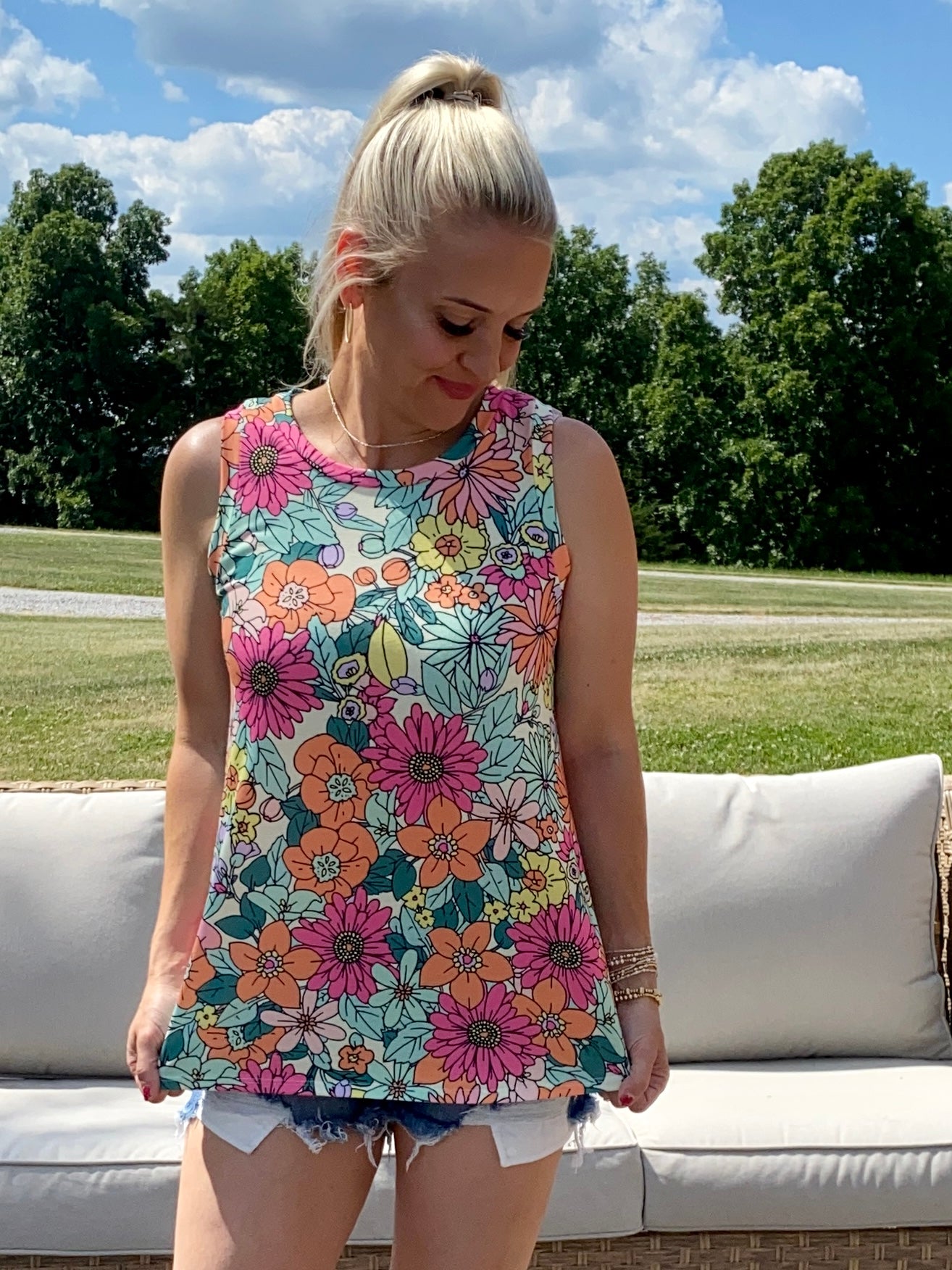 FINAL SALE - Bright Summer Floral Tank-120 Sleeveless Tops-The Lovely Closet-The Lovely Closet, Women's Fashion Boutique in Alexandria, KY