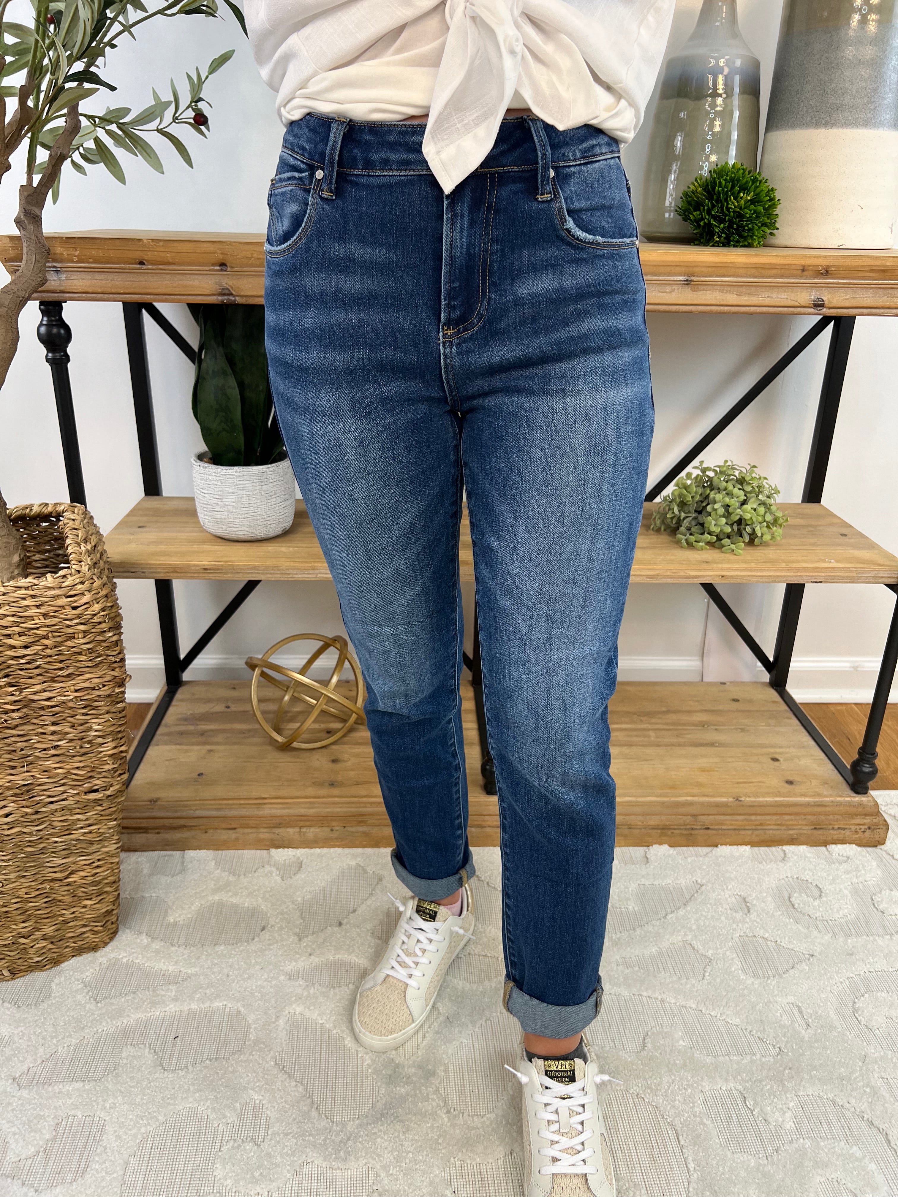 FLASH SALE - RISEN - High Rise Rolled Up Relaxed Skinny-210 Jeans-Risen-The Lovely Closet, Women's Fashion Boutique in Alexandria, KY