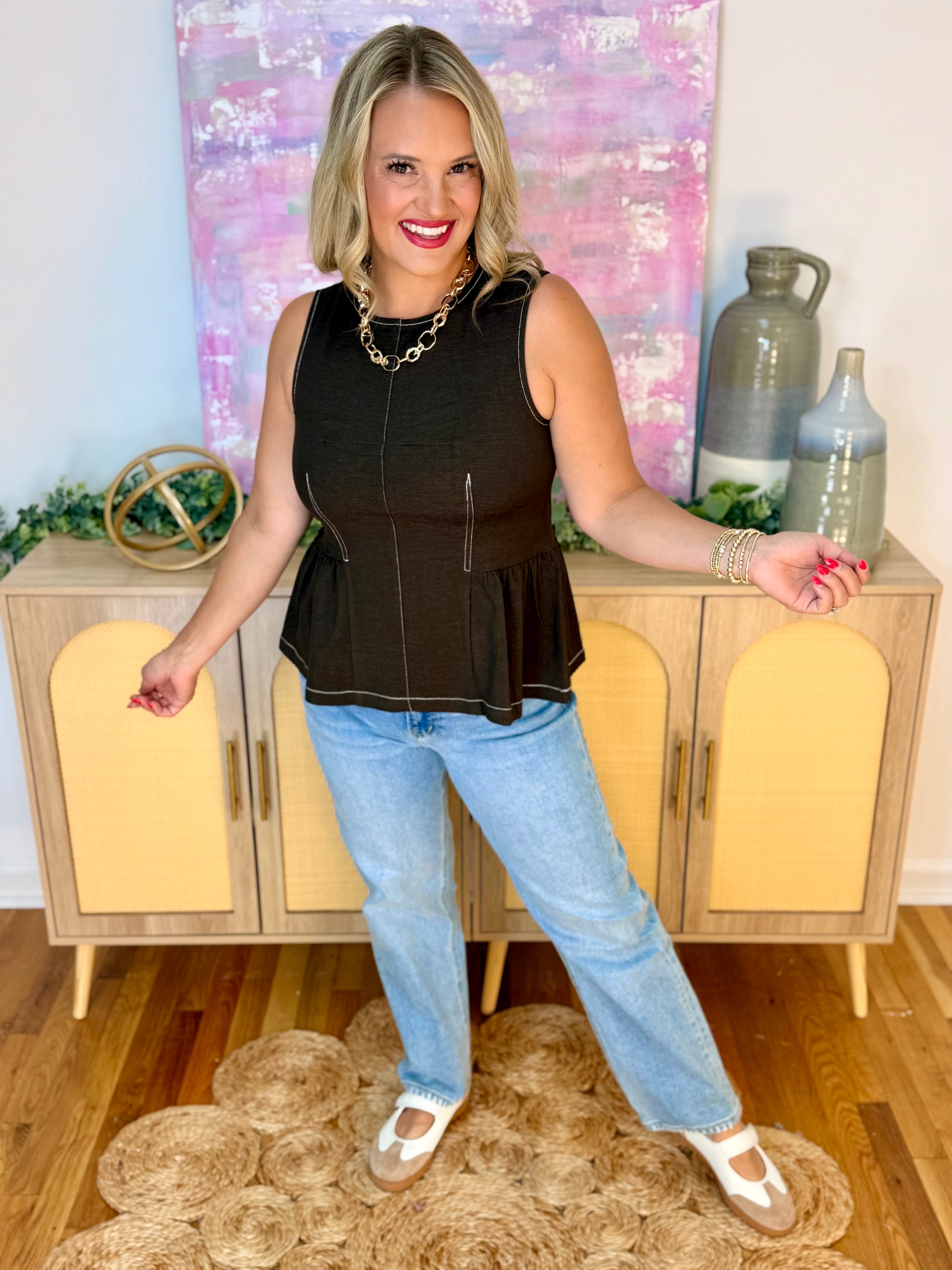 Darling Days Peplum Top - Deep Brown-120 Sleeveless Tops-She + Sky-The Lovely Closet, Women's Fashion Boutique in Alexandria, KY