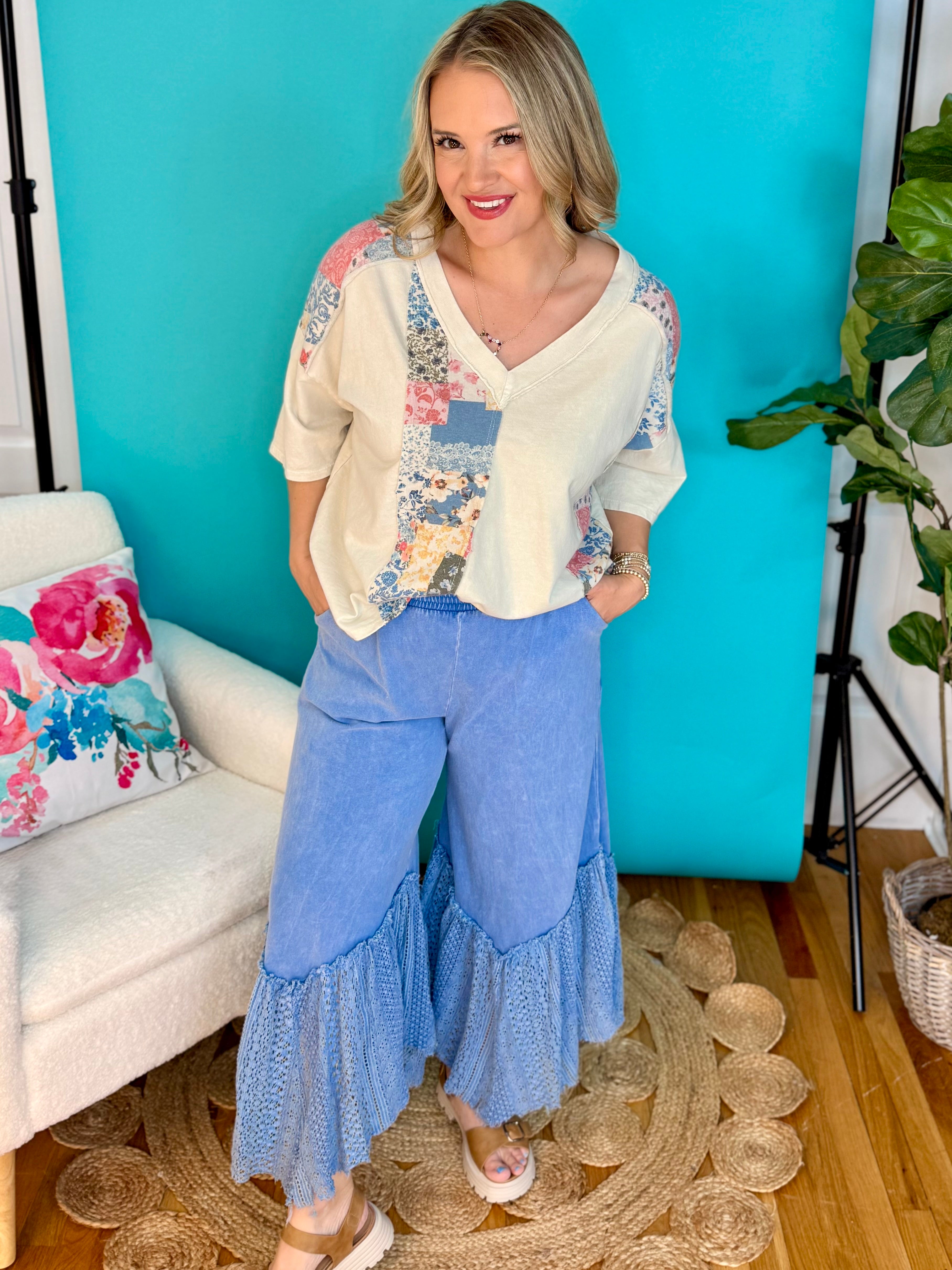 Lace Cropped Pants - Blue-240 Pants-J.Her-The Lovely Closet, Women's Fashion Boutique in Alexandria, KY