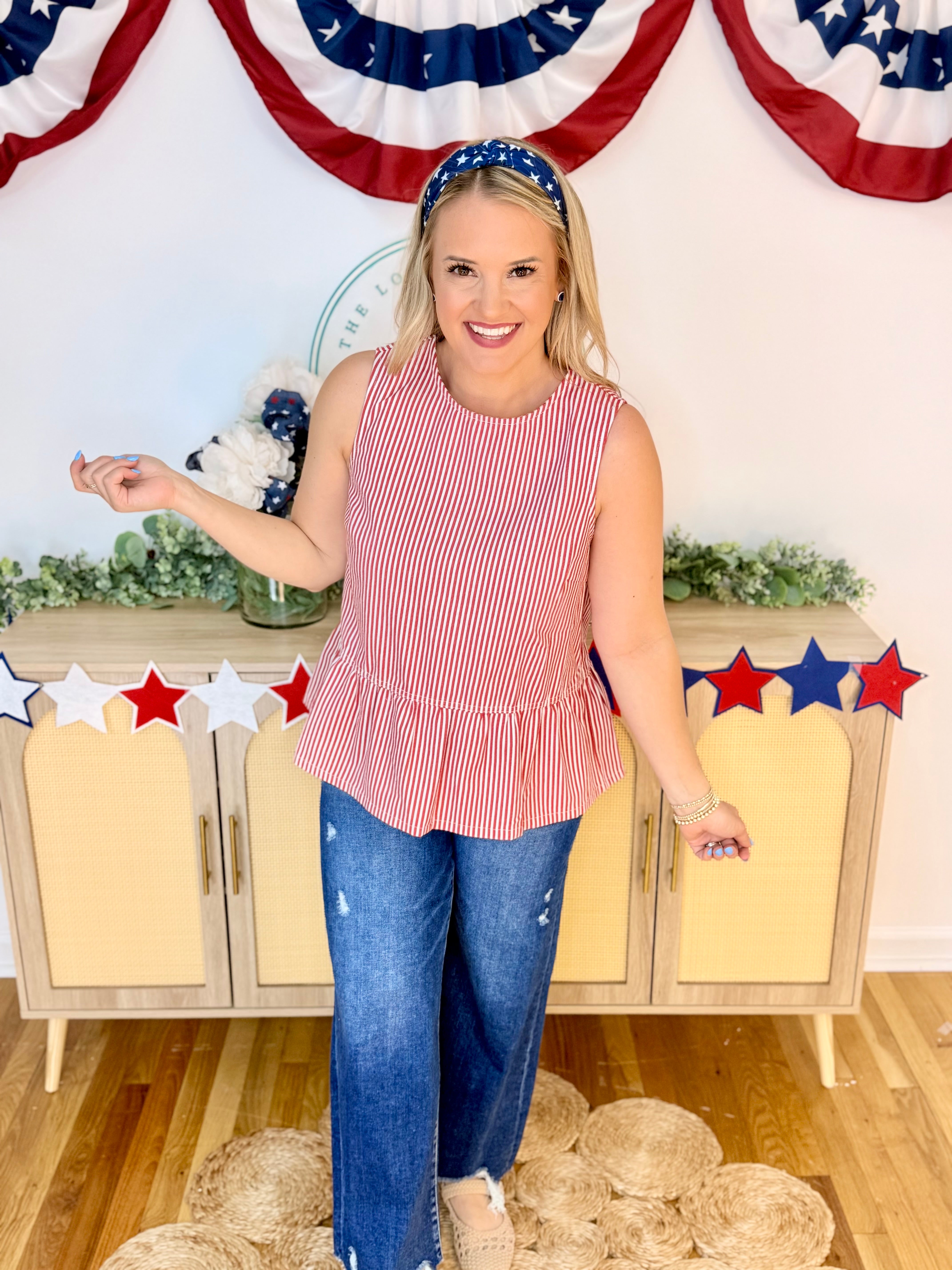 Summer is Here Pinstripe Denim Top-120 Sleeveless Tops-Anniewear-The Lovely Closet, Women's Fashion Boutique in Alexandria, KY