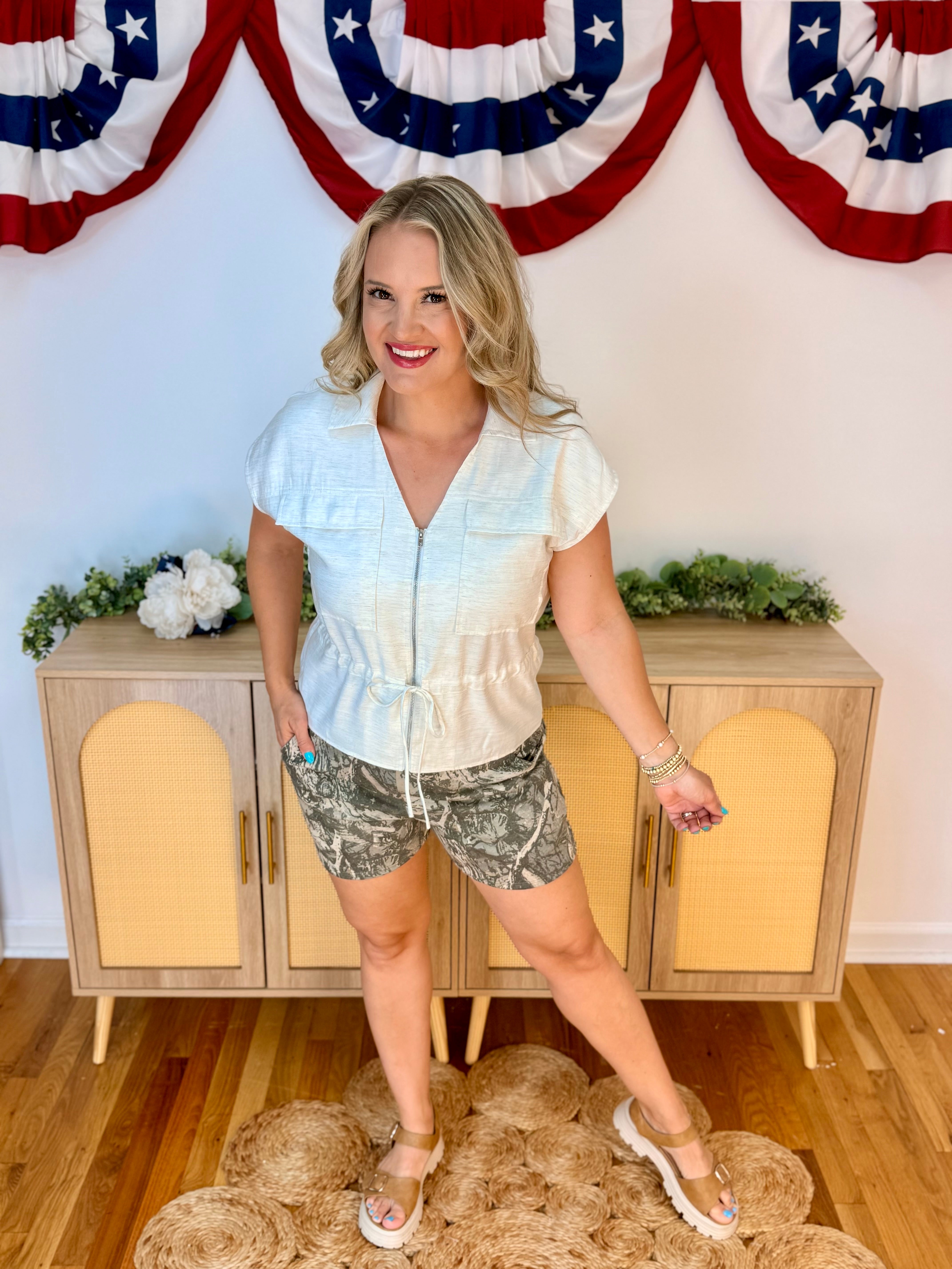 On the Coast Zip Up Top-100 Short Sleeve Tops-Doe and Rae-The Lovely Closet, Women's Fashion Boutique in Alexandria, KY