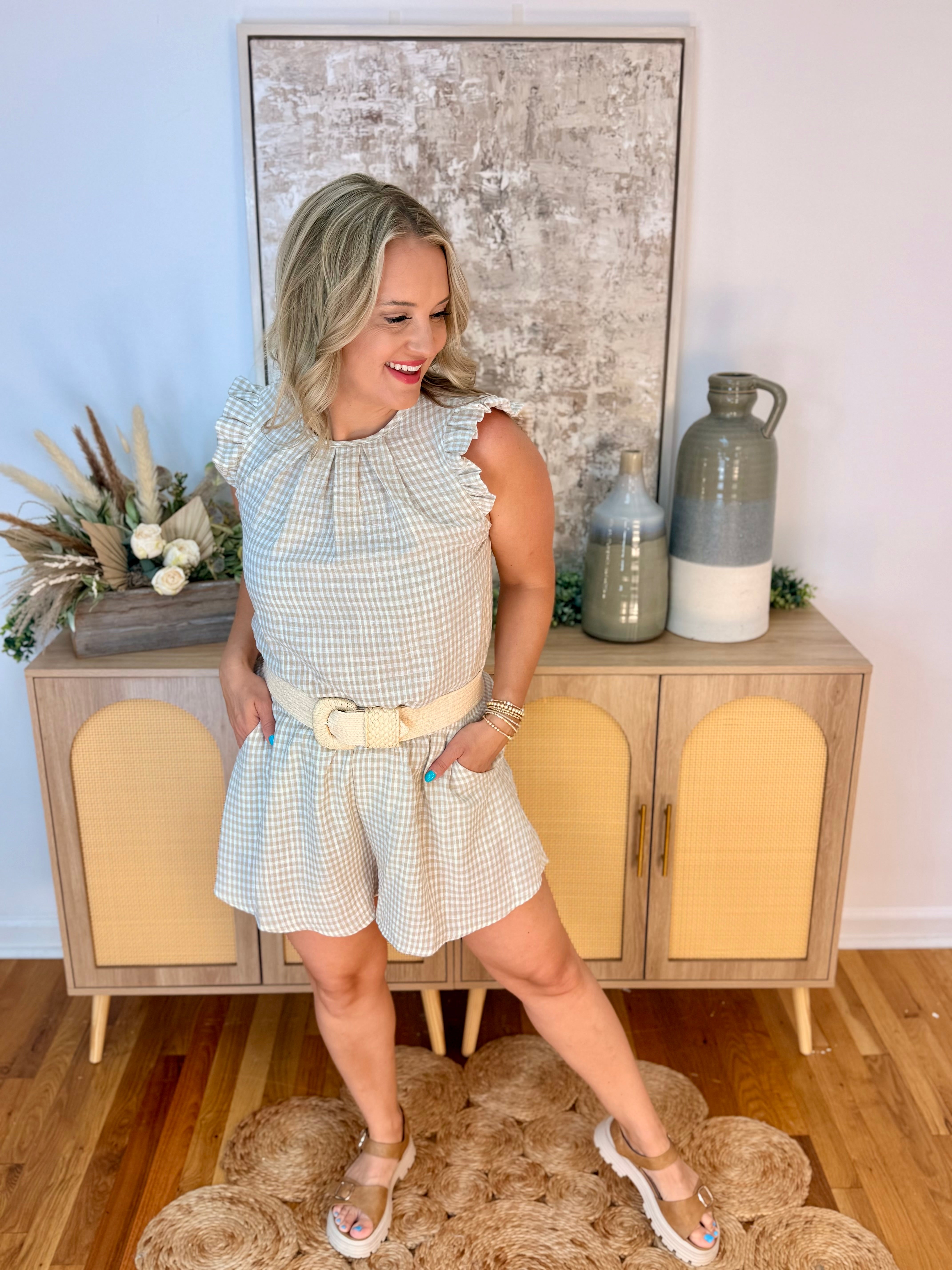 Neutral Gingham Set-190 Rompers/Jumpsuits/Sets-The Lovely Closet-The Lovely Closet, Women's Fashion Boutique in Alexandria, KY