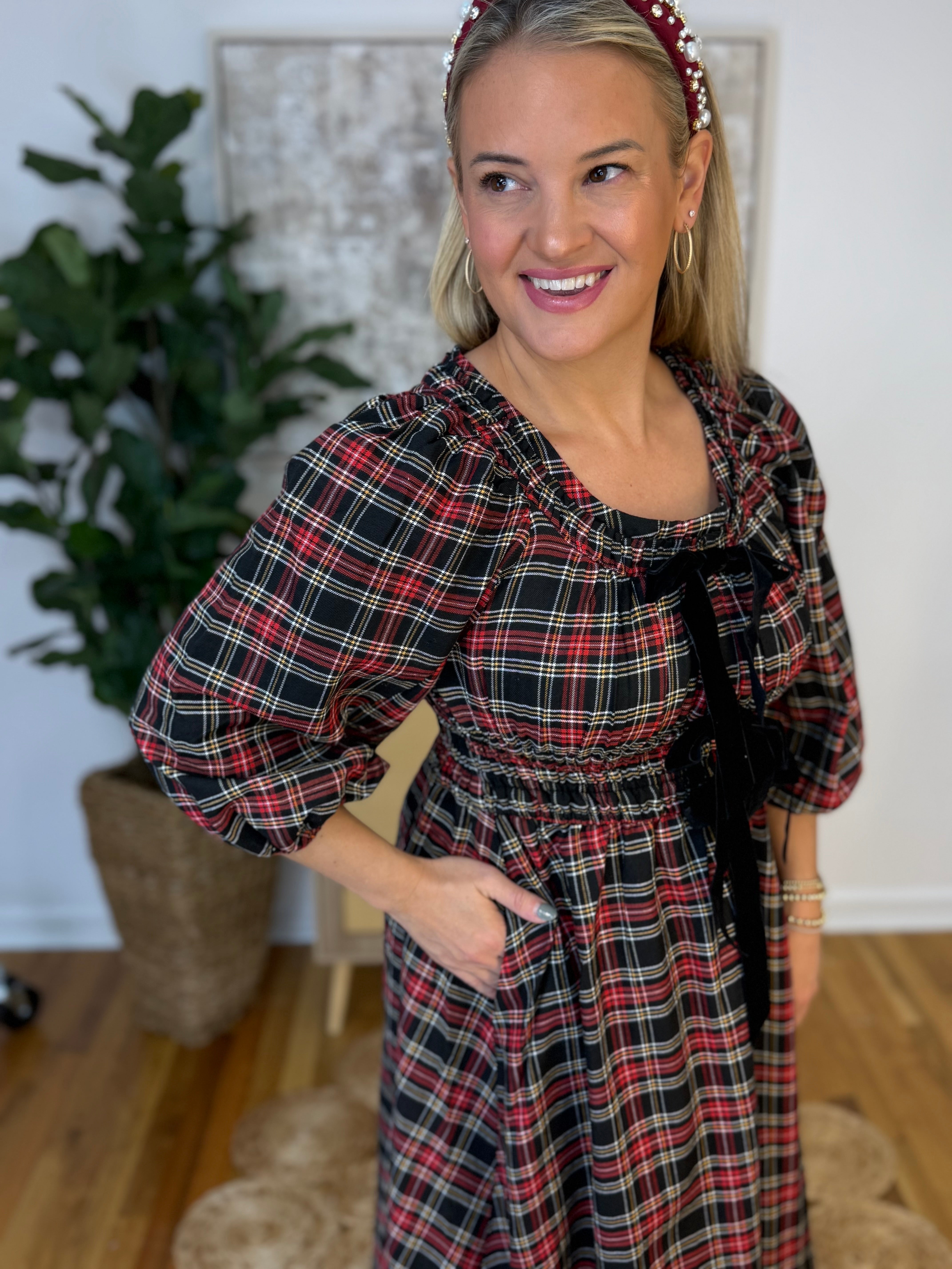 Classic Holiday Plaid Dress-180 Dresses-Entro-The Lovely Closet, Women's Fashion Boutique in Alexandria, KY