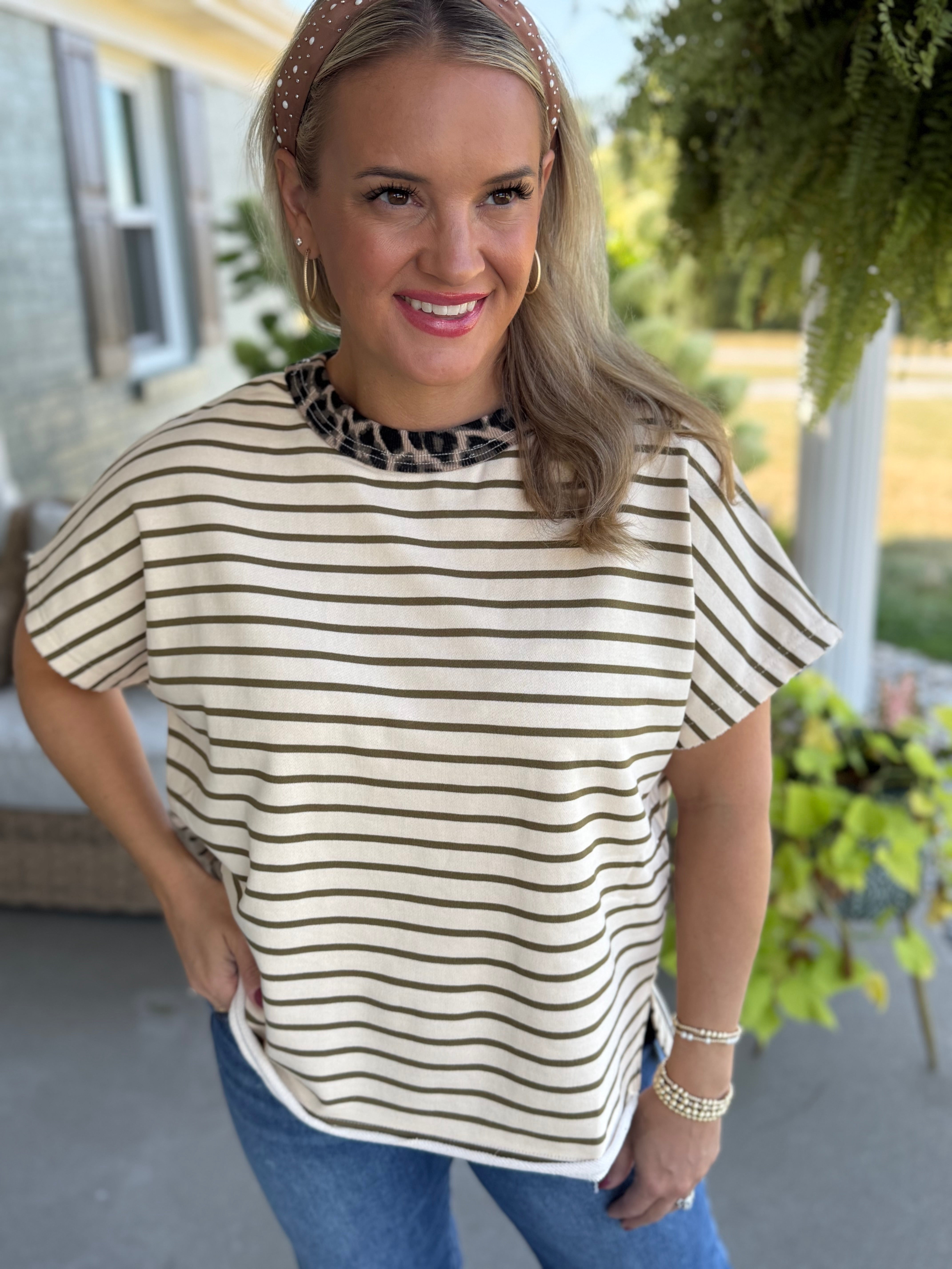 Falling for Leopard Elevated Short Sleeve Top-100 Short Sleeve Tops-Anniewear-The Lovely Closet, Women's Fashion Boutique in Alexandria, KY