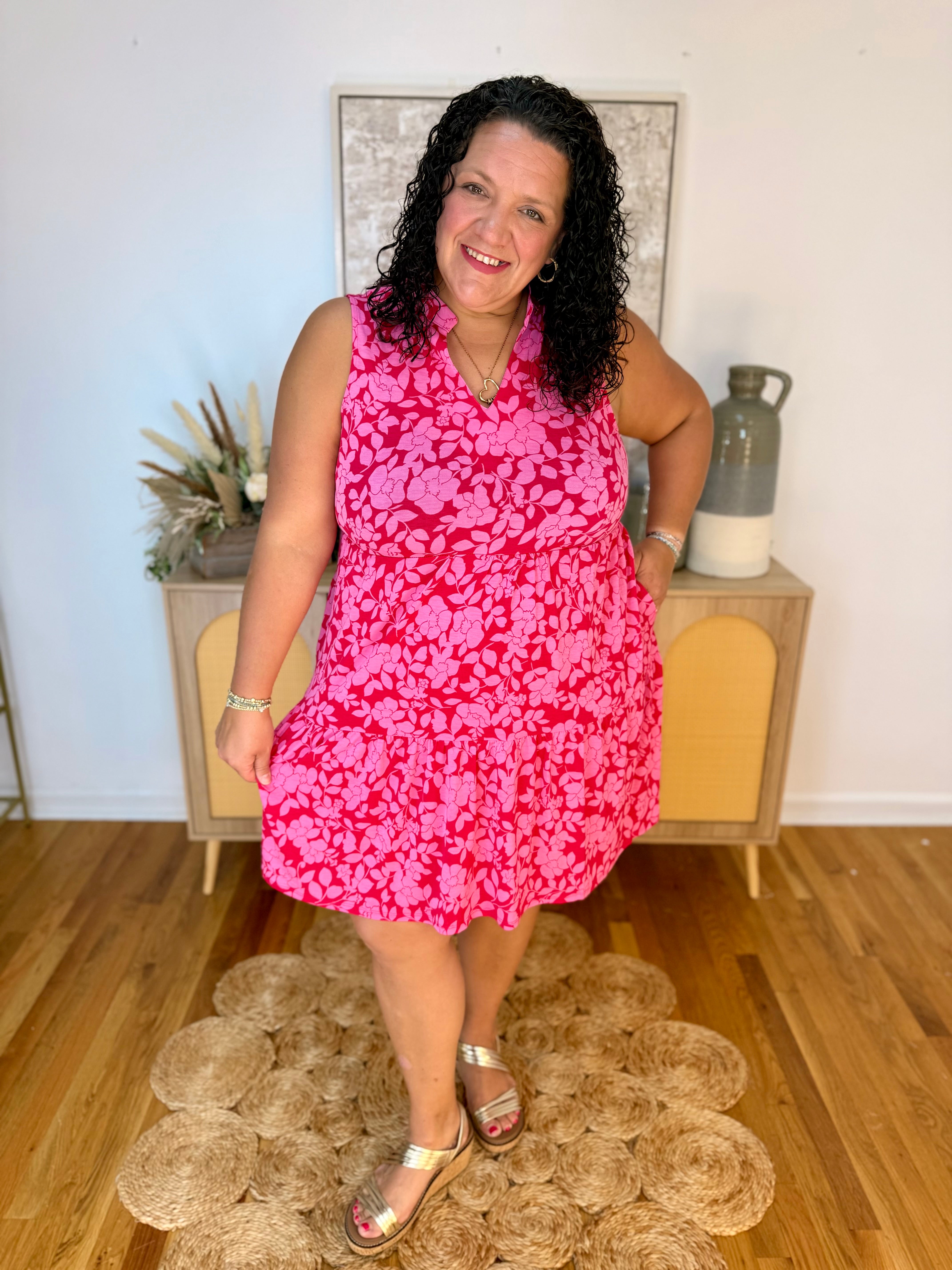 Pink on Pink Floral Lizzy Dress - Plus Only-180 Dresses-Dear Scarlett-The Lovely Closet, Women's Fashion Boutique in Alexandria, KY