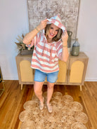 Let it be Spring Striped Hooded Top - Pink-100 Short Sleeve Tops-Doe and Rae-The Lovely Closet, Women's Fashion Boutique in Alexandria, KY