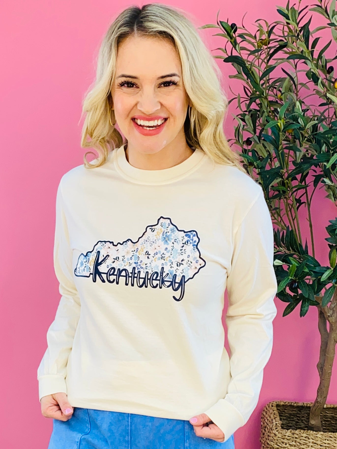 Spring Floral Kentucky Long Sleeve T-Shirt-135 T-Shirt Bar-TLC-The Lovely Closet, Women's Fashion Boutique in Alexandria, KY