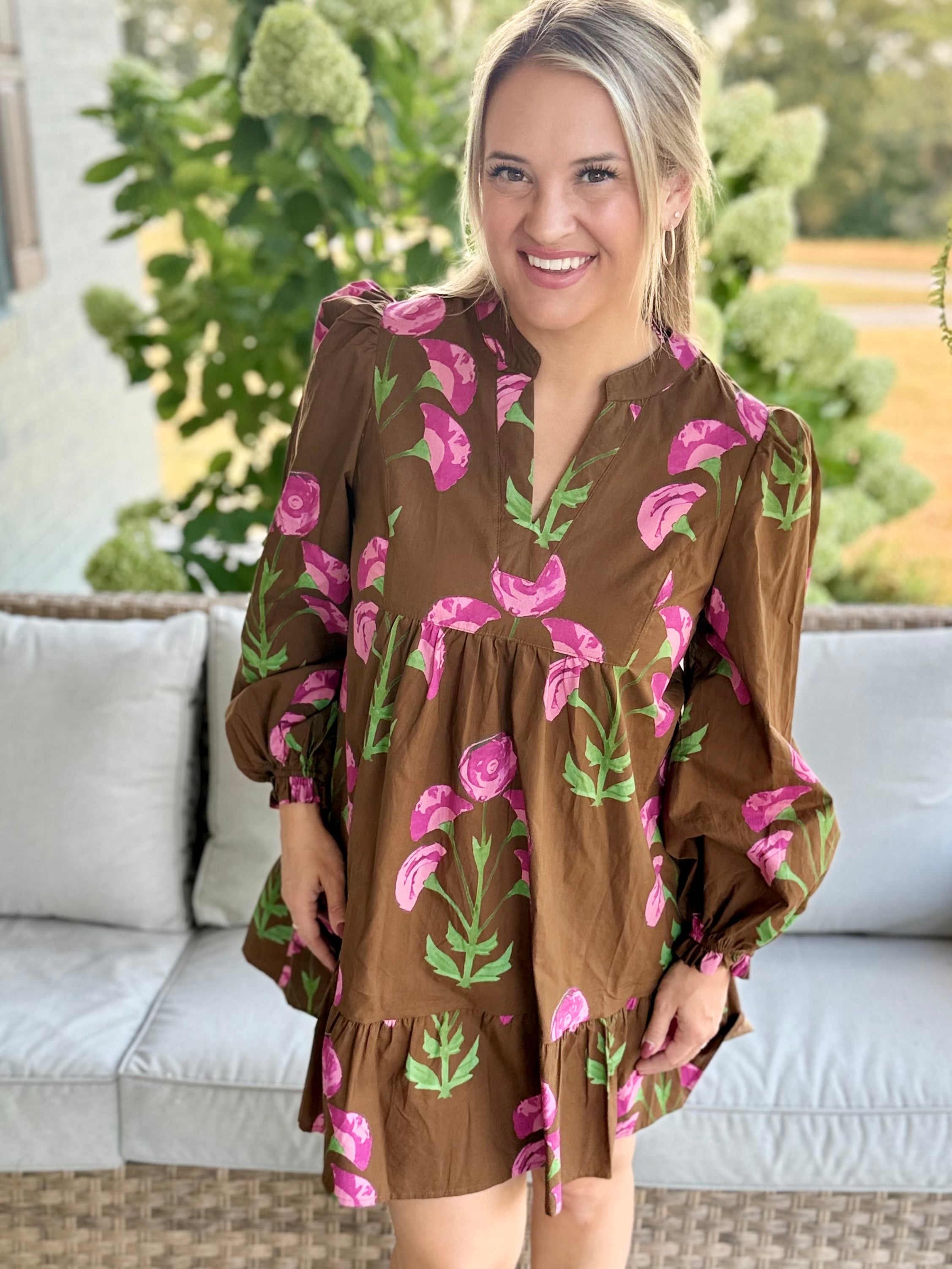 Falling Petals Floral Print Dress-180 Dresses-Umgee-The Lovely Closet, Women's Fashion Boutique in Alexandria, KY