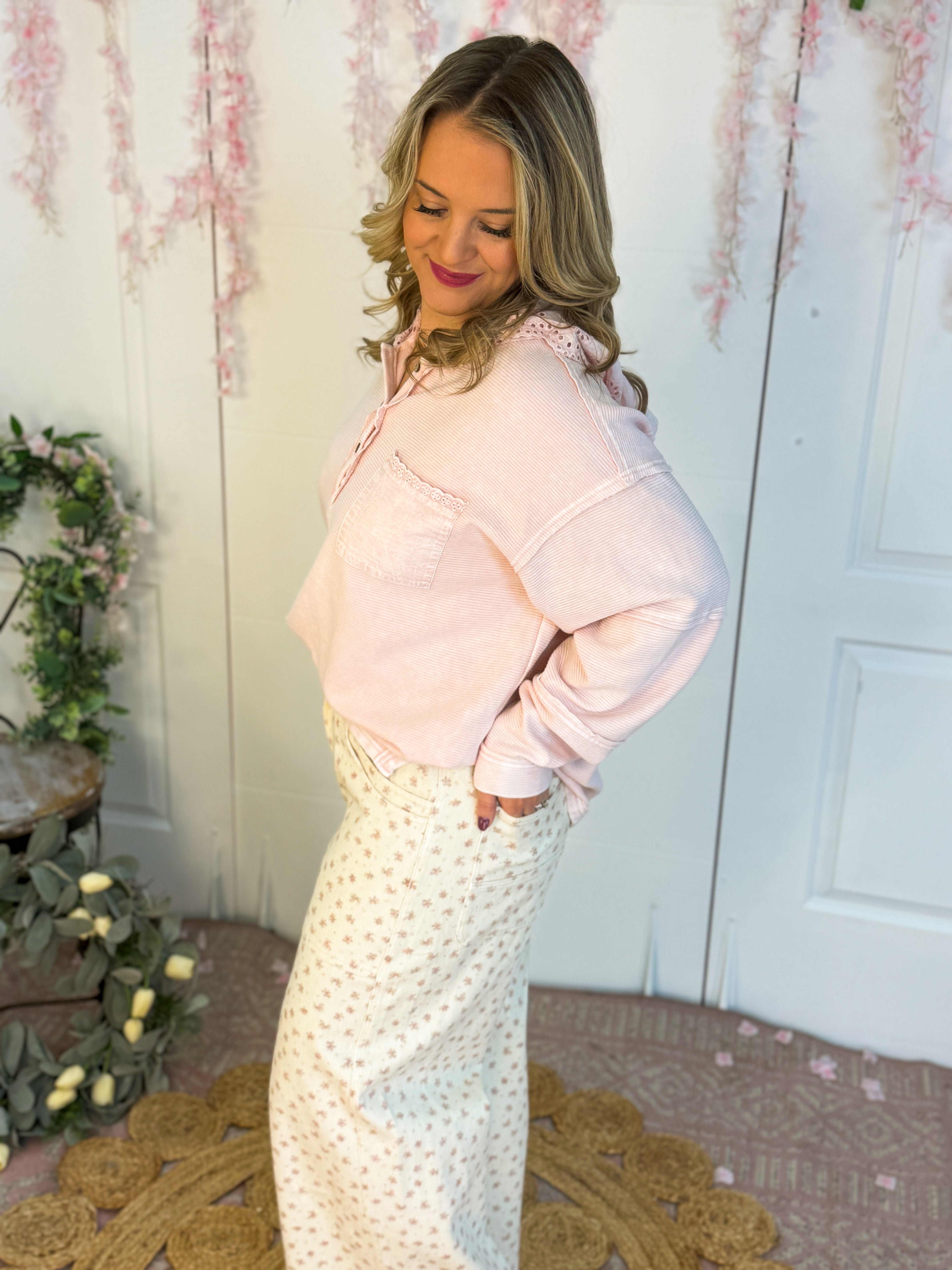 Sweet In Pink Hooded Top-110 Long Sleeve Top-easel-The Lovely Closet, Women's Fashion Boutique in Alexandria, KY