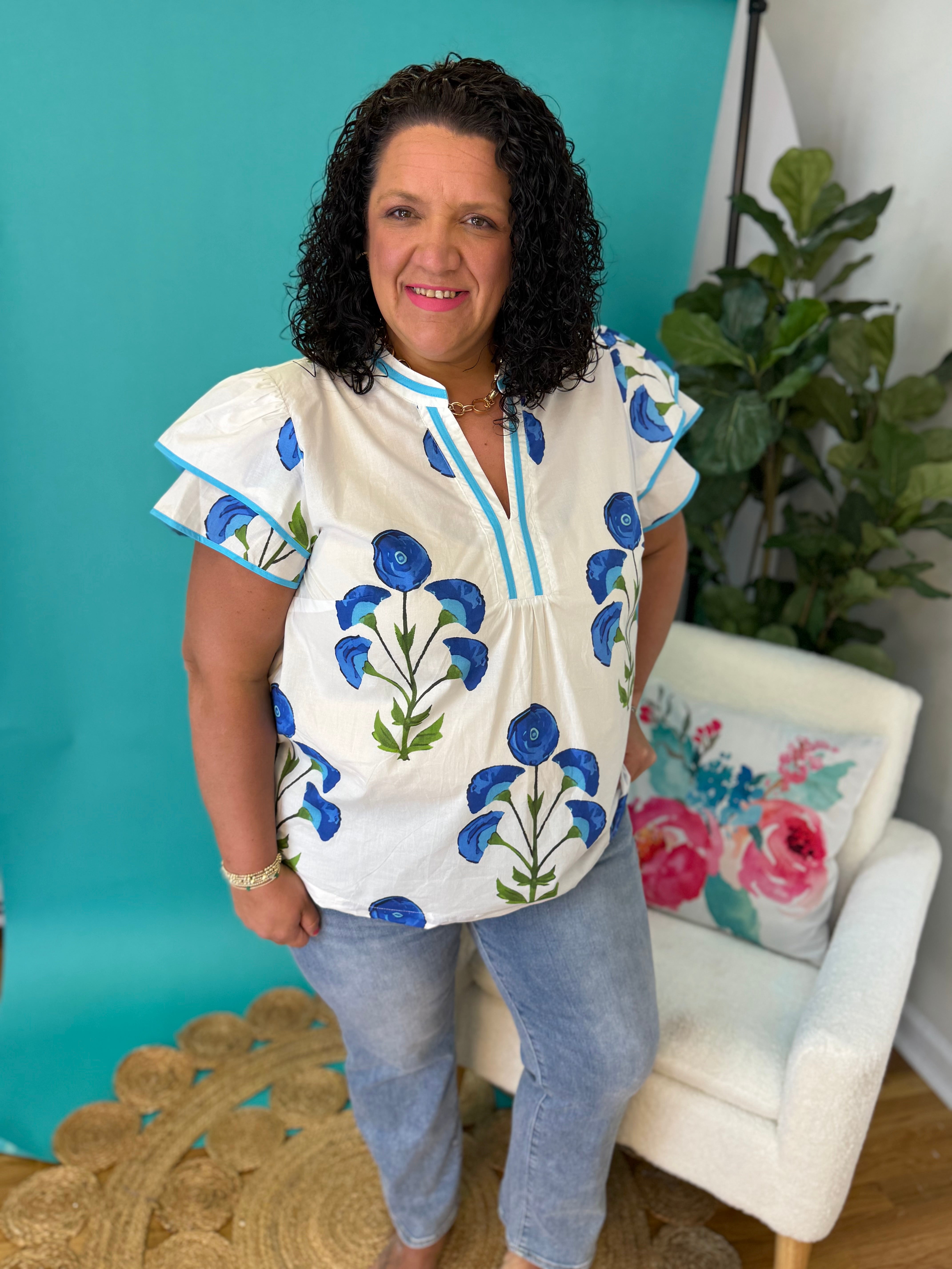 Wildflower Whisper Blouse-100 Short Sleeve Tops-Umgee-The Lovely Closet, Women's Fashion Boutique in Alexandria, KY