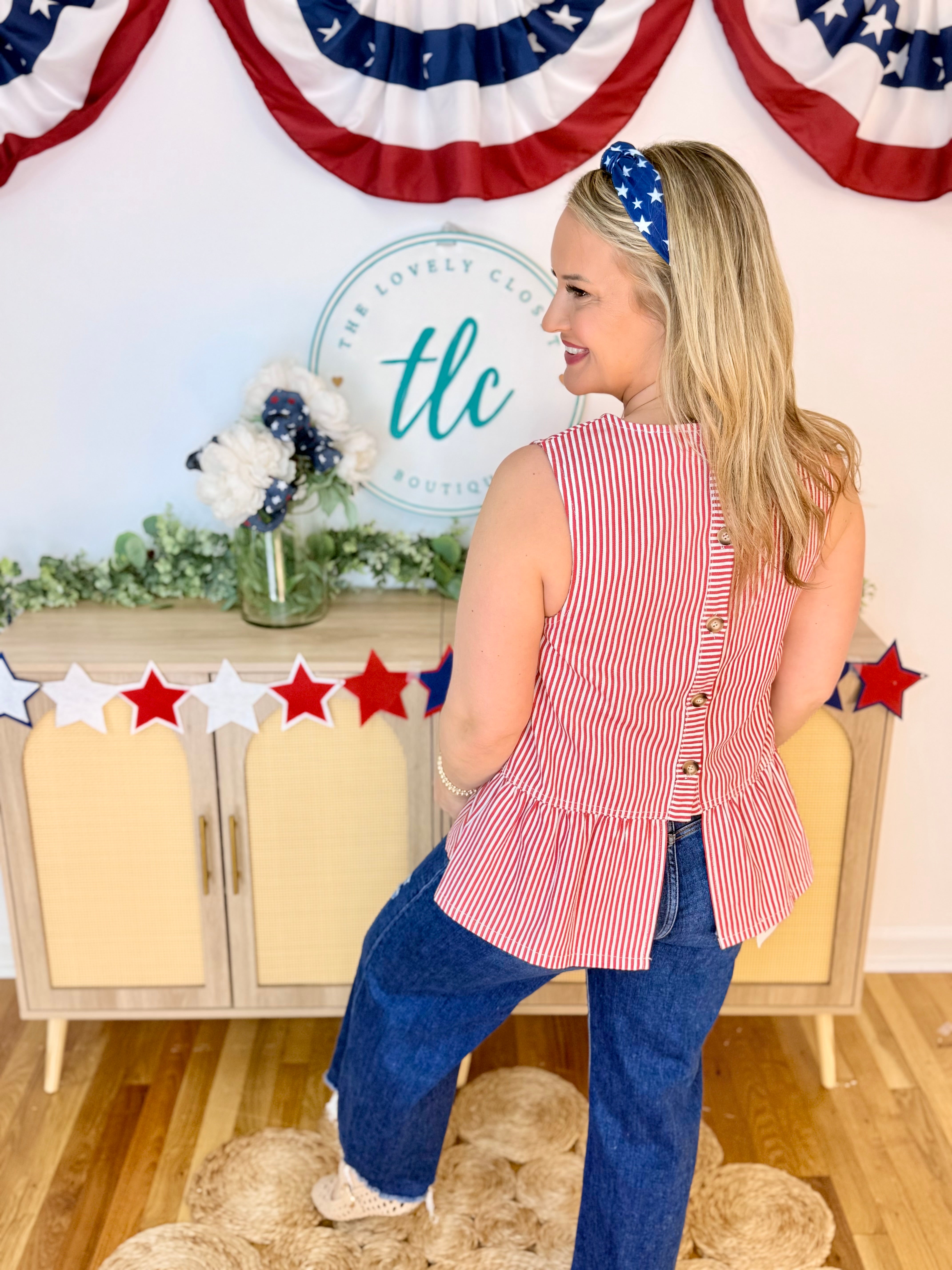 Summer is Here Pinstripe Denim Top-120 Sleeveless Tops-Anniewear-The Lovely Closet, Women's Fashion Boutique in Alexandria, KY