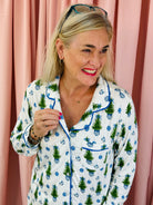 Mary Square Luxury Pajamas - Fancy & Festive Blue-350 Holiday-Mary Square-The Lovely Closet, Women's Fashion Boutique in Alexandria, KY