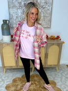 Pink Plaid Ombre Flannel Button Down-110 Long Sleeve Top-White Birch-The Lovely Closet, Women's Fashion Boutique in Alexandria, KY