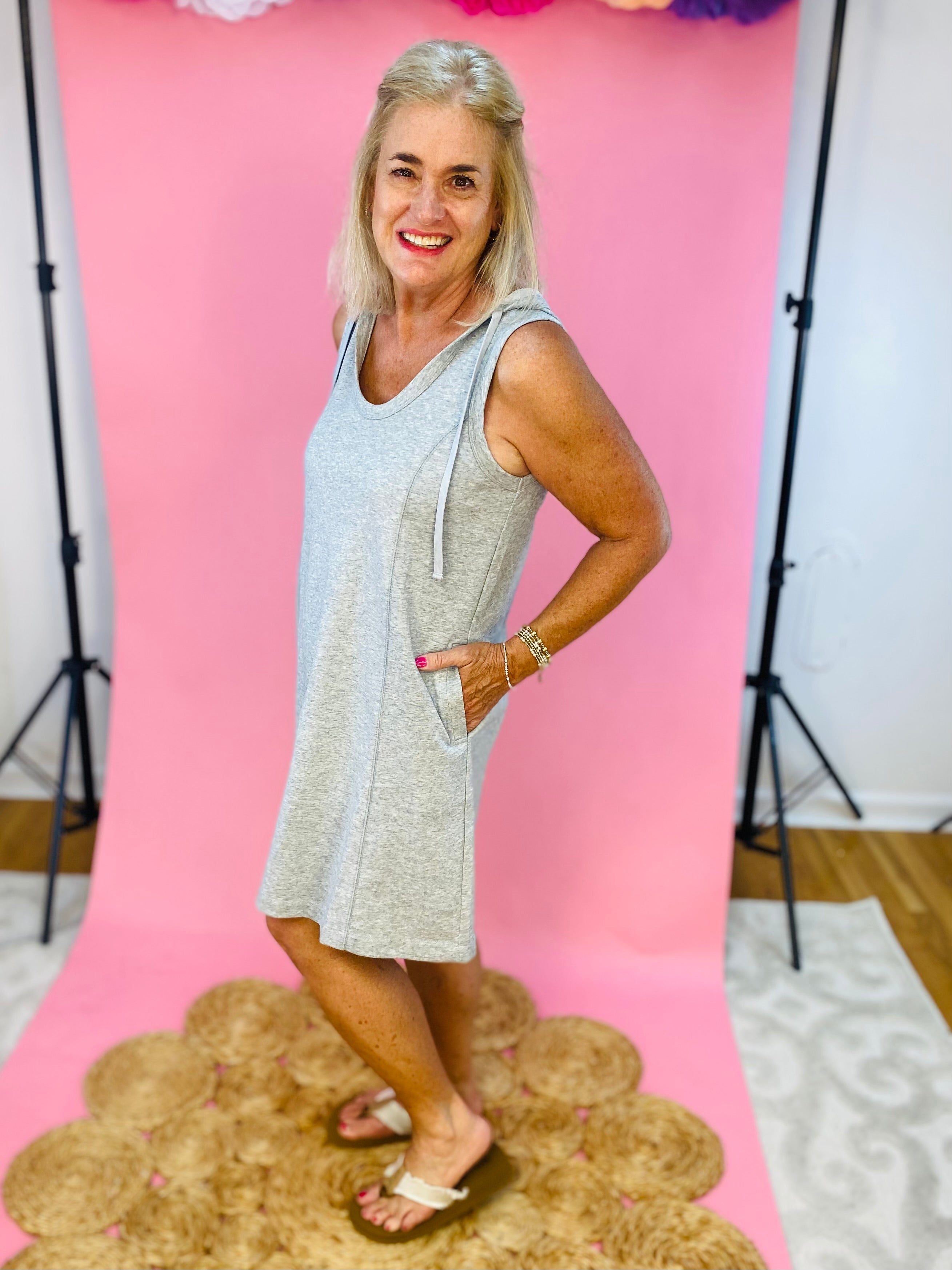 Burst of Sunshine Sporty Dress - Gray-180 Dresses-Doe and Rae-The Lovely Closet, Women's Fashion Boutique in Alexandria, KY