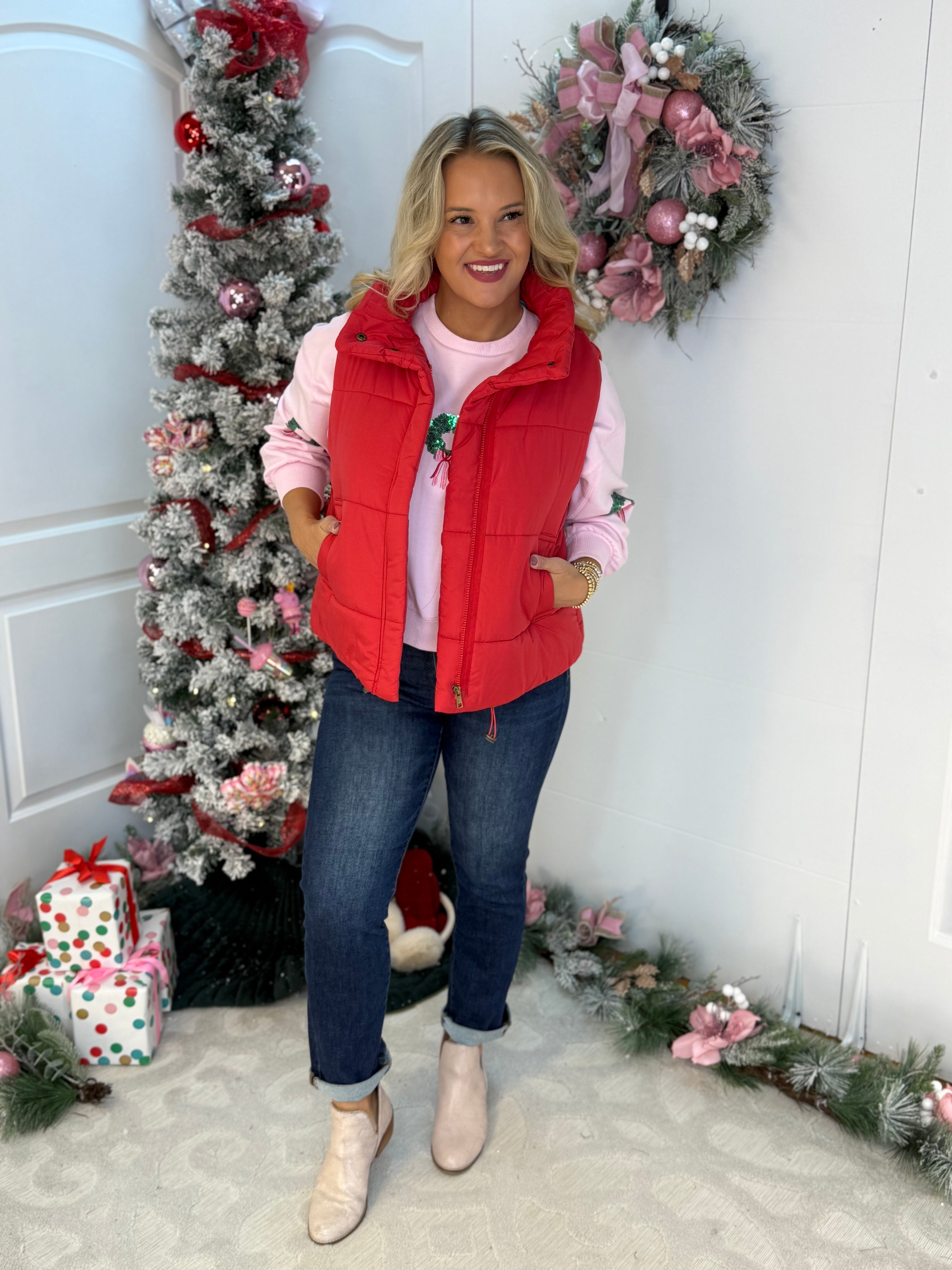 Weekend Puffer Vest - Red-170 Jackets/Outerwear-zenana-The Lovely Closet, Women's Fashion Boutique in Alexandria, KY