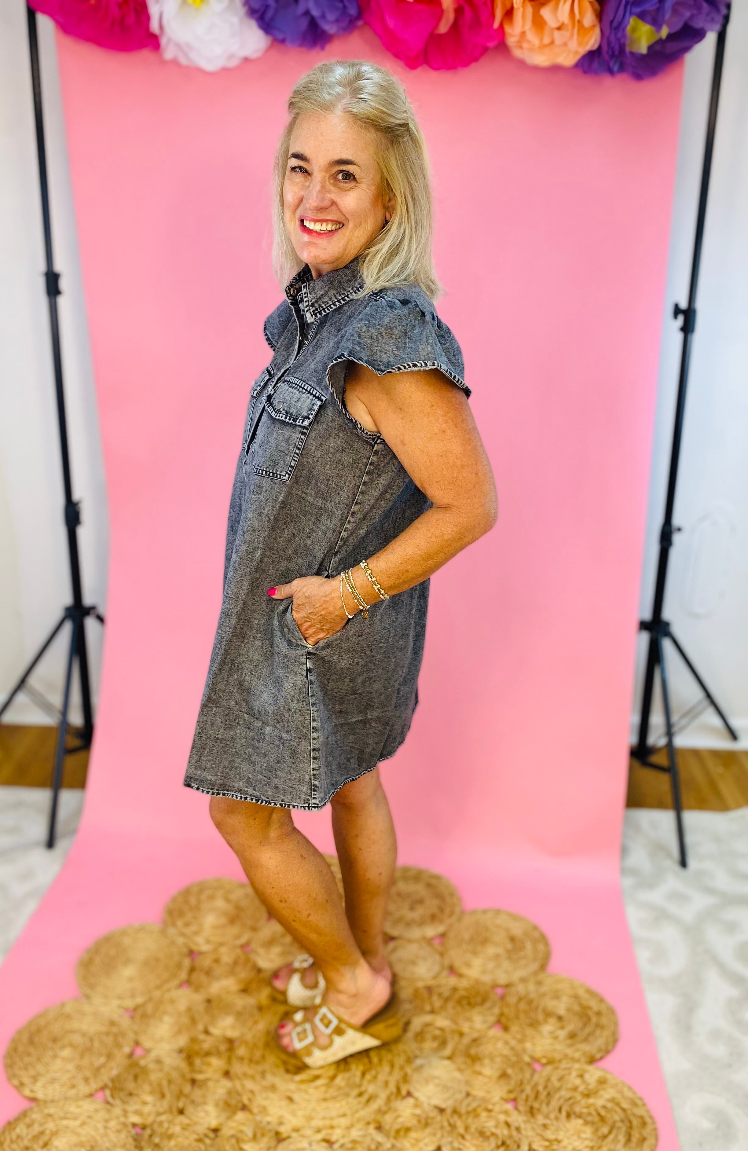 Ash Denim Button Front Dress-180 Dresses-Sage + Fig-The Lovely Closet, Women's Fashion Boutique in Alexandria, KY