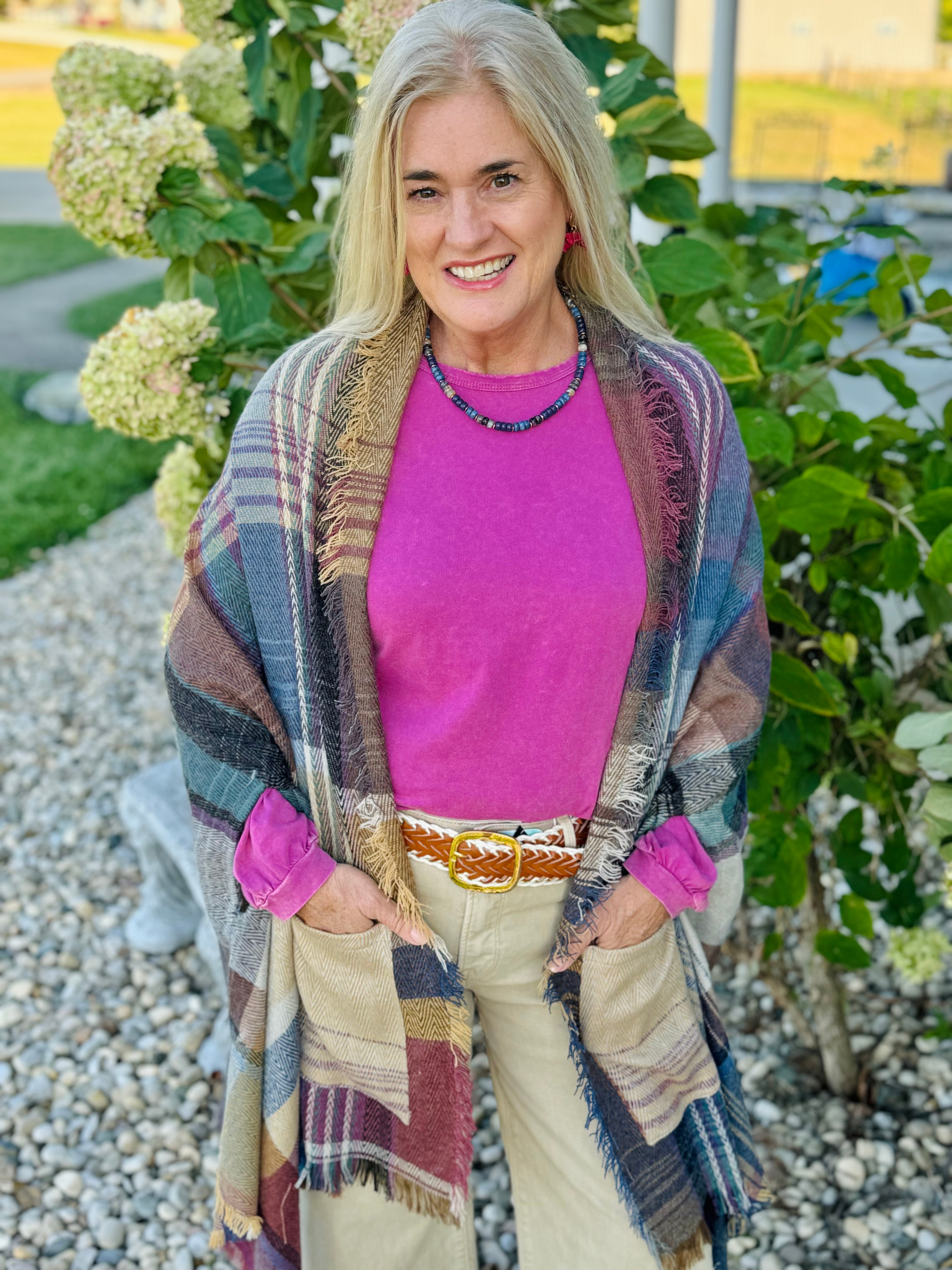 Onesize Multicolor Plaid Pocket Wrap-160 Cardigan/Kimonos-The Lovely Closet-The Lovely Closet, Women's Fashion Boutique in Alexandria, KY