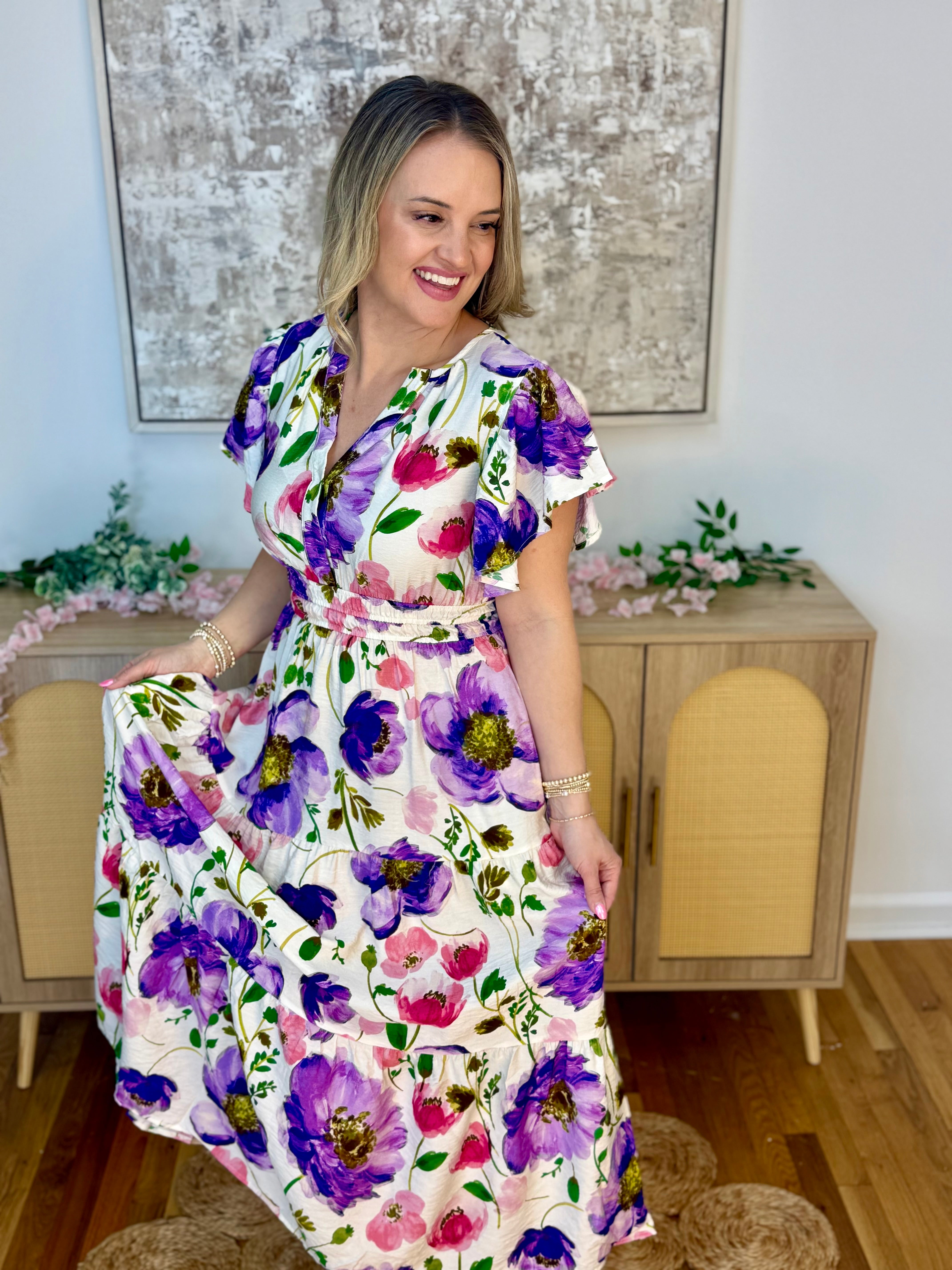 Sweet Violet Midi Dress-180 Dresses-Oddi-The Lovely Closet, Women's Fashion Boutique in Alexandria, KY