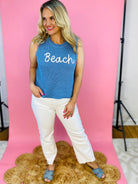 To The Beach! Tank - Blue-120 Sleeveless Tops-Doe and Rae-The Lovely Closet, Women's Fashion Boutique in Alexandria, KY