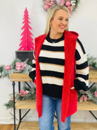 FINAL SALE - Striped With Velvet & Gold Yarn Sweater - Black-140 Sweaters-Vine & Love-The Lovely Closet, Women's Fashion Boutique in Alexandria, KY