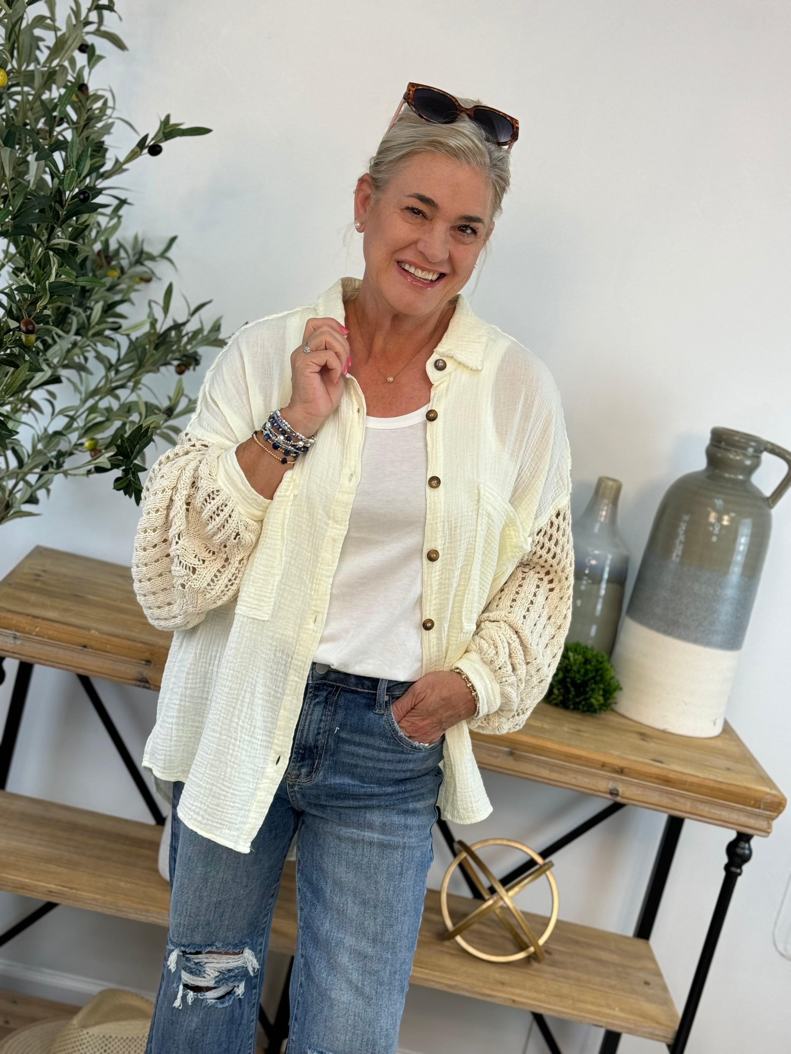FINAL SALE - Summer Nights Button Down-110 Long Sleeve Top-The Lovely Closet-The Lovely Closet, Women's Fashion Boutique in Alexandria, KY