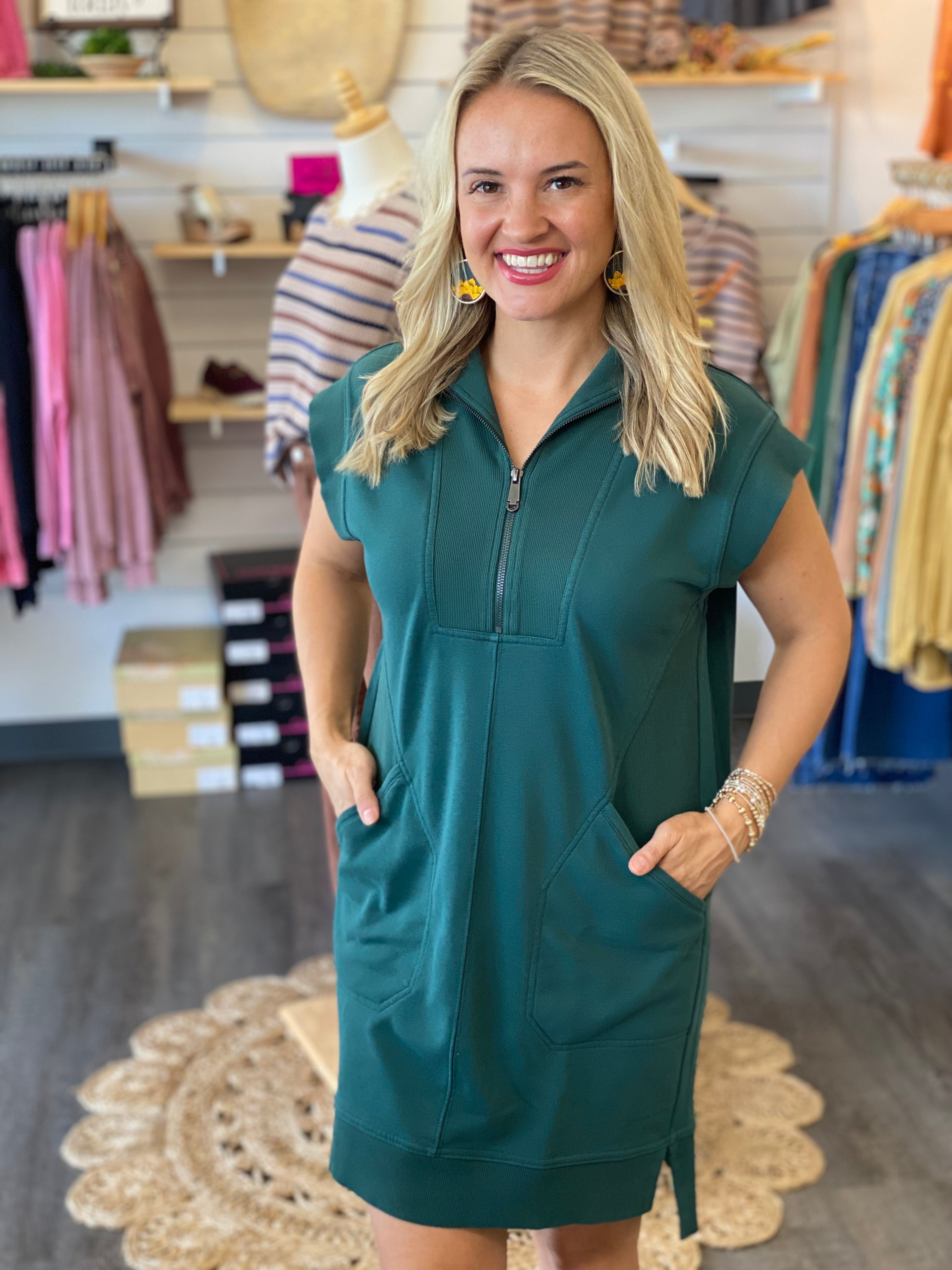 Travel Day Dress - Hunter Green-180 Dresses-The Lovely Closet-The Lovely Closet, Women's Fashion Boutique in Alexandria, KY