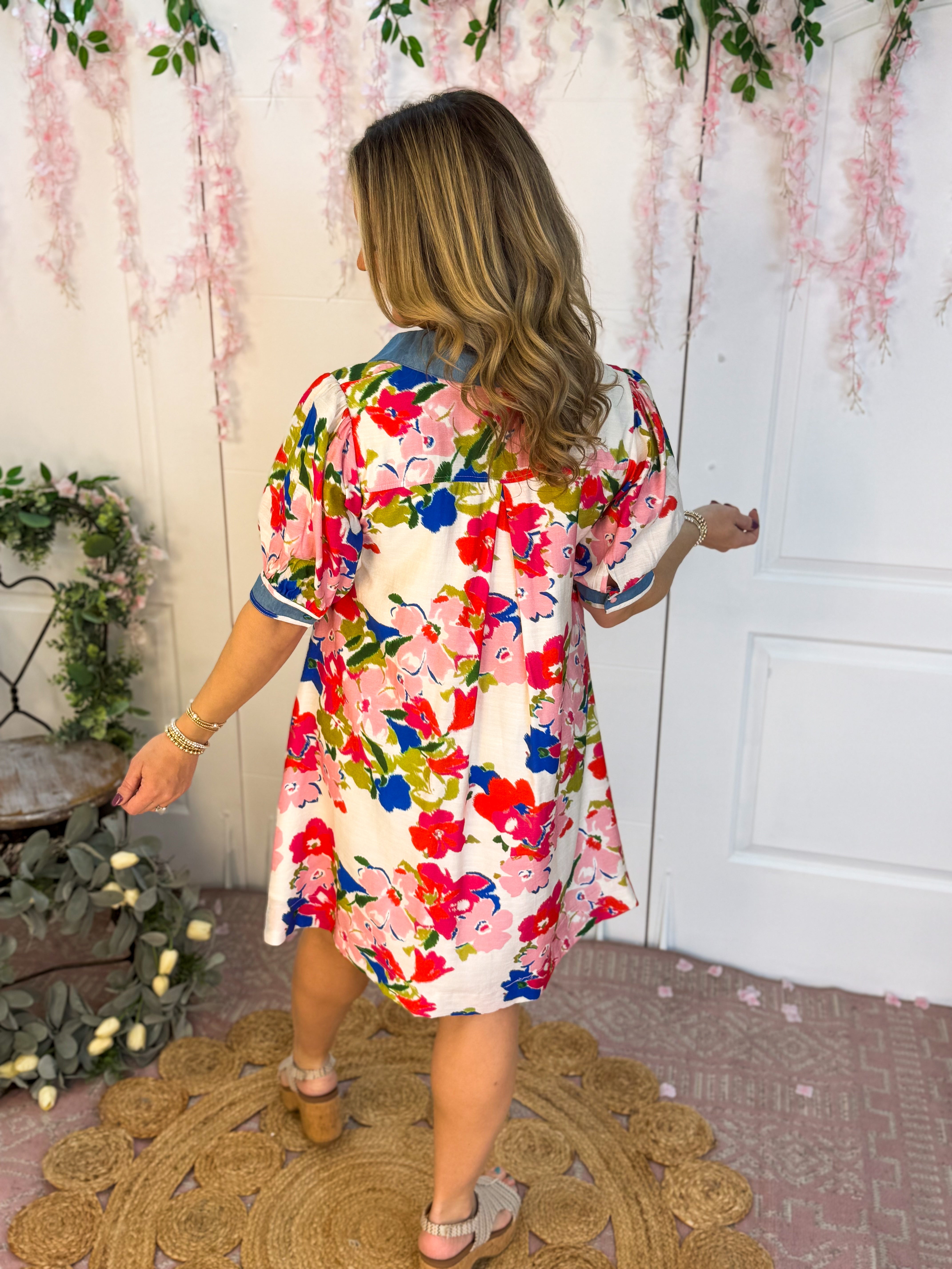 Vibrant Floral Print Dress-180 Dresses-Umgee-The Lovely Closet, Women's Fashion Boutique in Alexandria, KY
