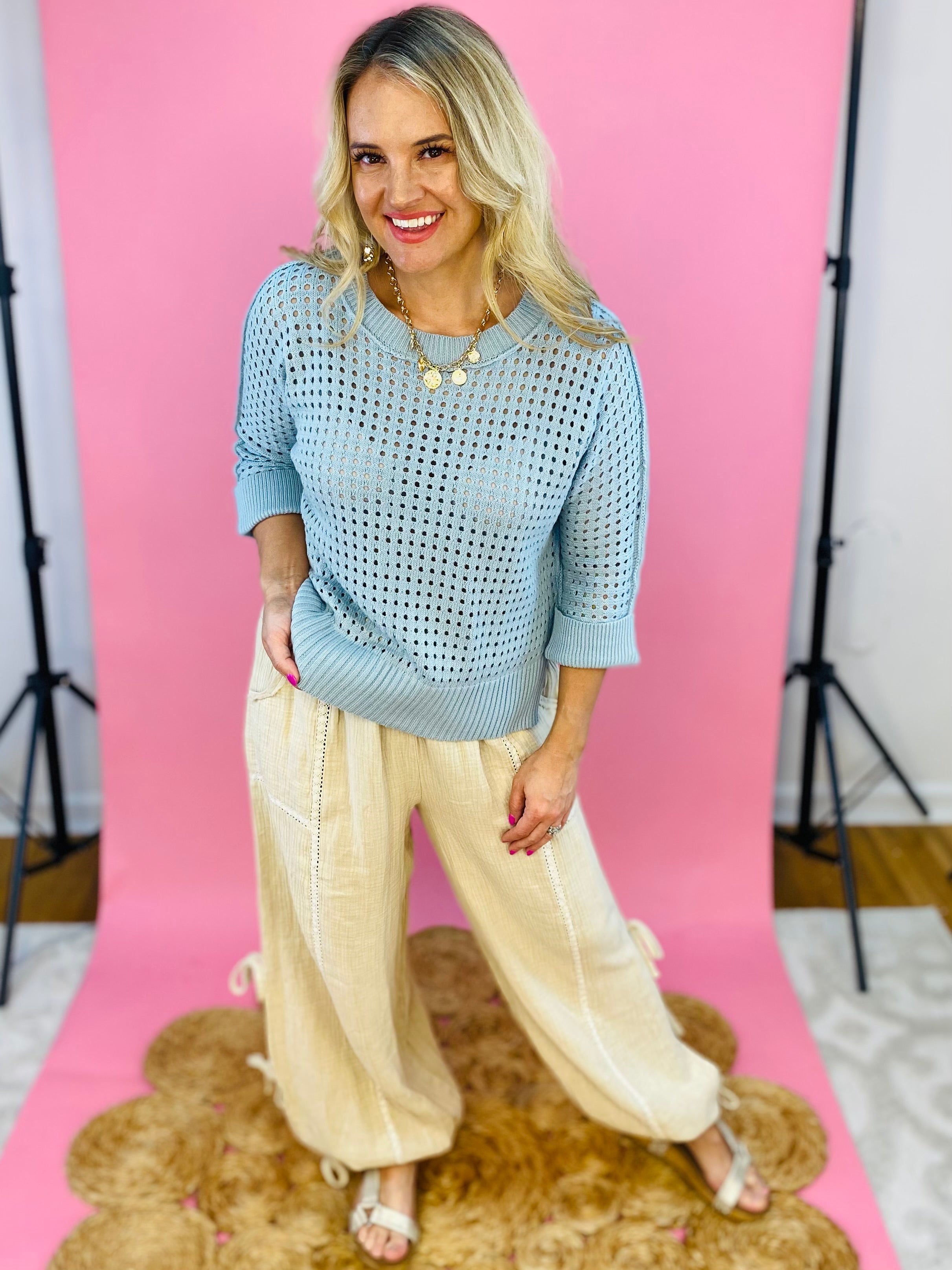 Sea Breeze Lightweight Knit Sweater - Sea Blue-110 Long Sleeve Top-Mystree-The Lovely Closet, Women's Fashion Boutique in Alexandria, KY