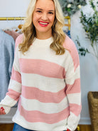 Color-Block Stripe Knit Sweater - Blush/Ivory-140 Sweaters-Vine & Love-The Lovely Closet, Women's Fashion Boutique in Alexandria, KY