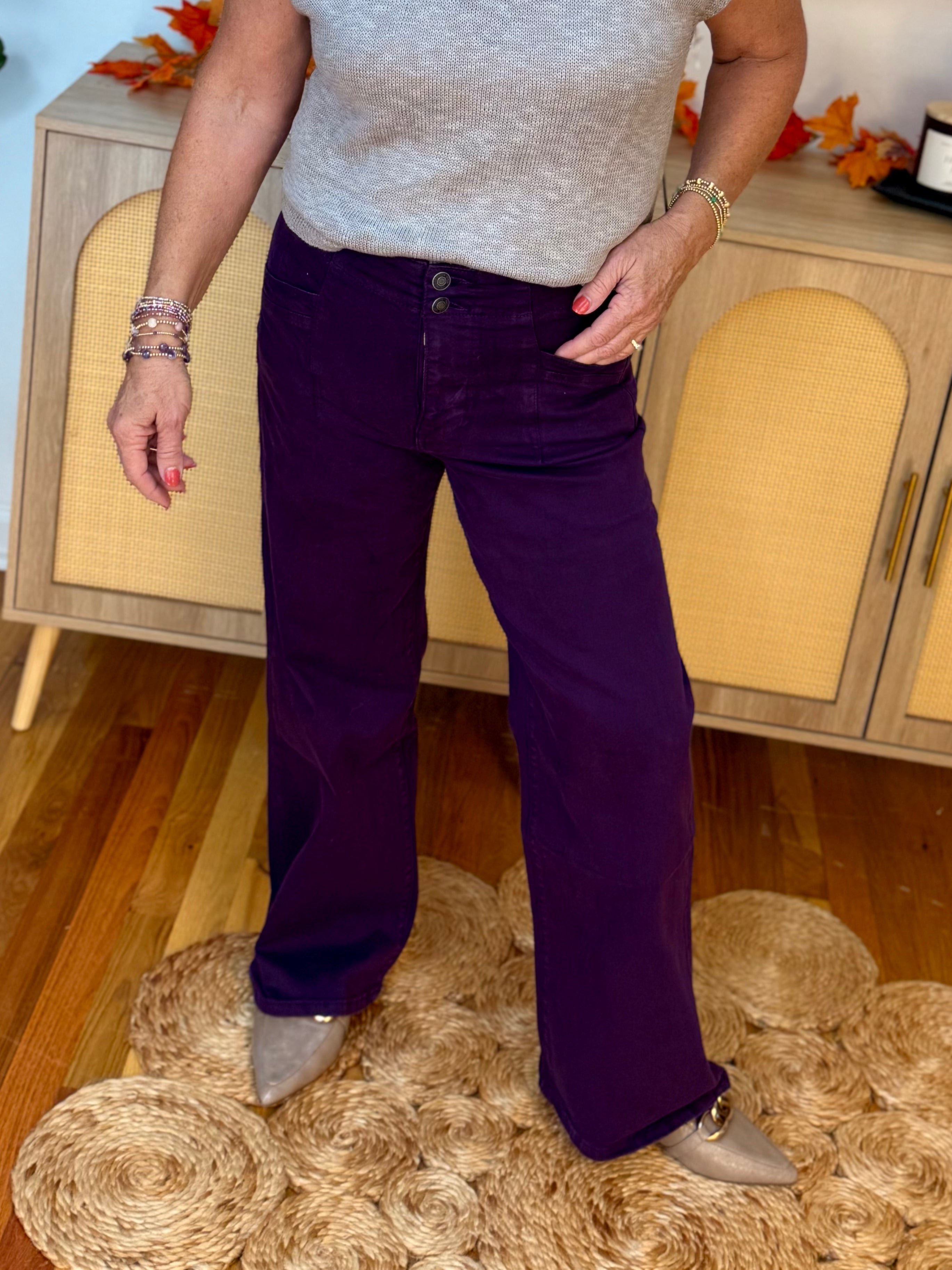 FINAL SALE- Mica High Rise Wide Leg Pants - Plum-210 Jeans-Mica Denim-The Lovely Closet, Women's Fashion Boutique in Alexandria, KY