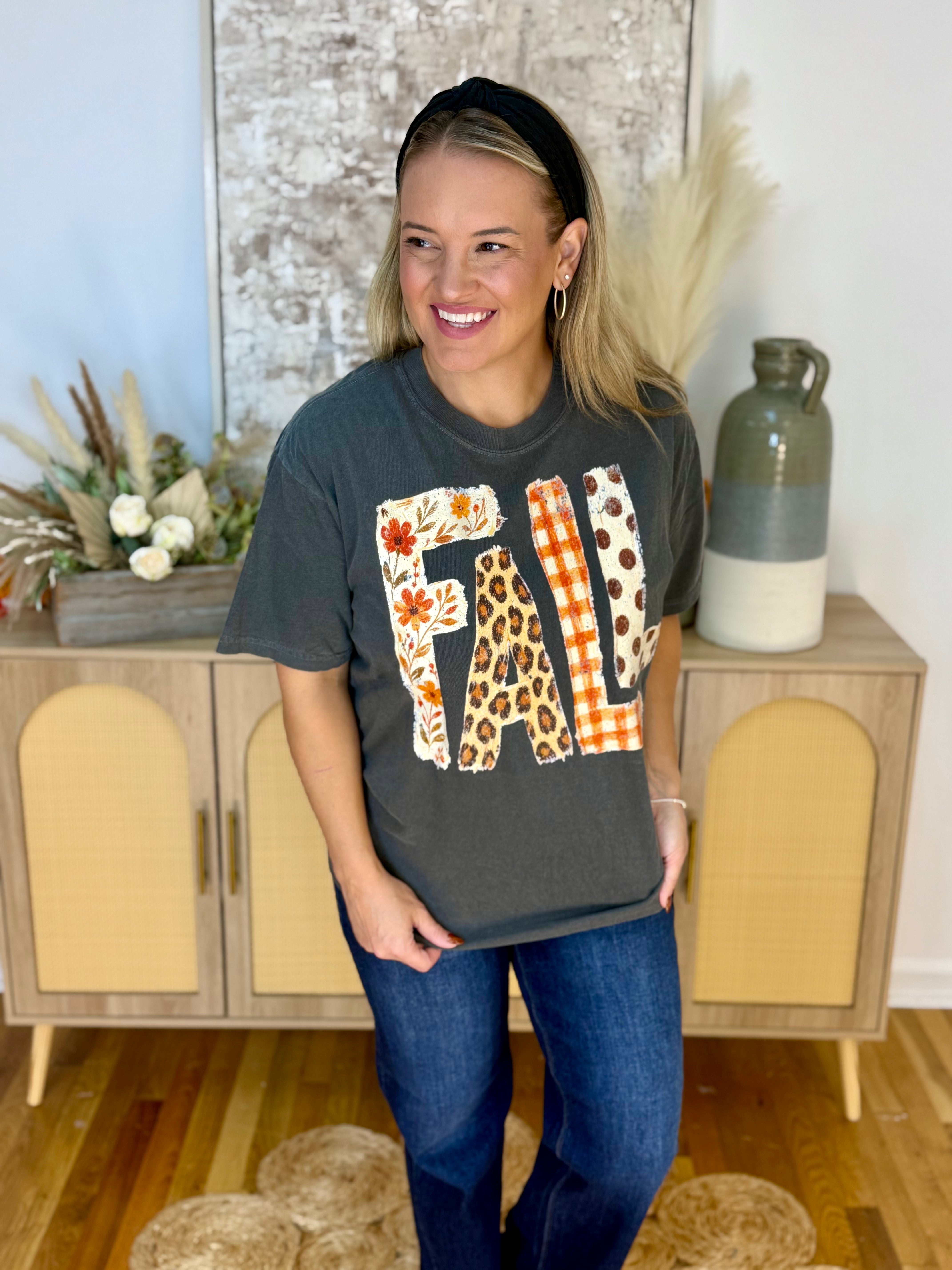 Fall Multi Pattern Graphic T-Shirt-130 Graphics-The Lovely Closet-The Lovely Closet, Women's Fashion Boutique in Alexandria, KY