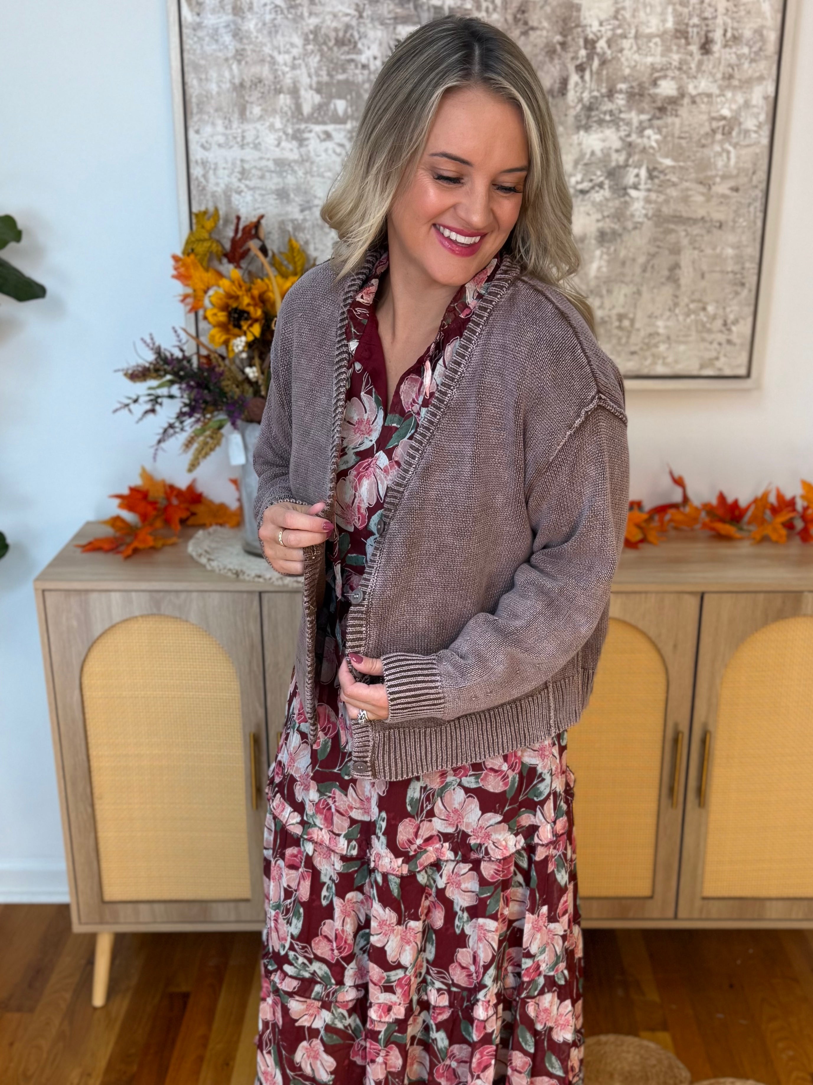 FINAL SALE - Falling Leaves Cardigan - Vintage Plum-160 Cardigan/Kimonos-bibi-The Lovely Closet, Women's Fashion Boutique in Alexandria, KY