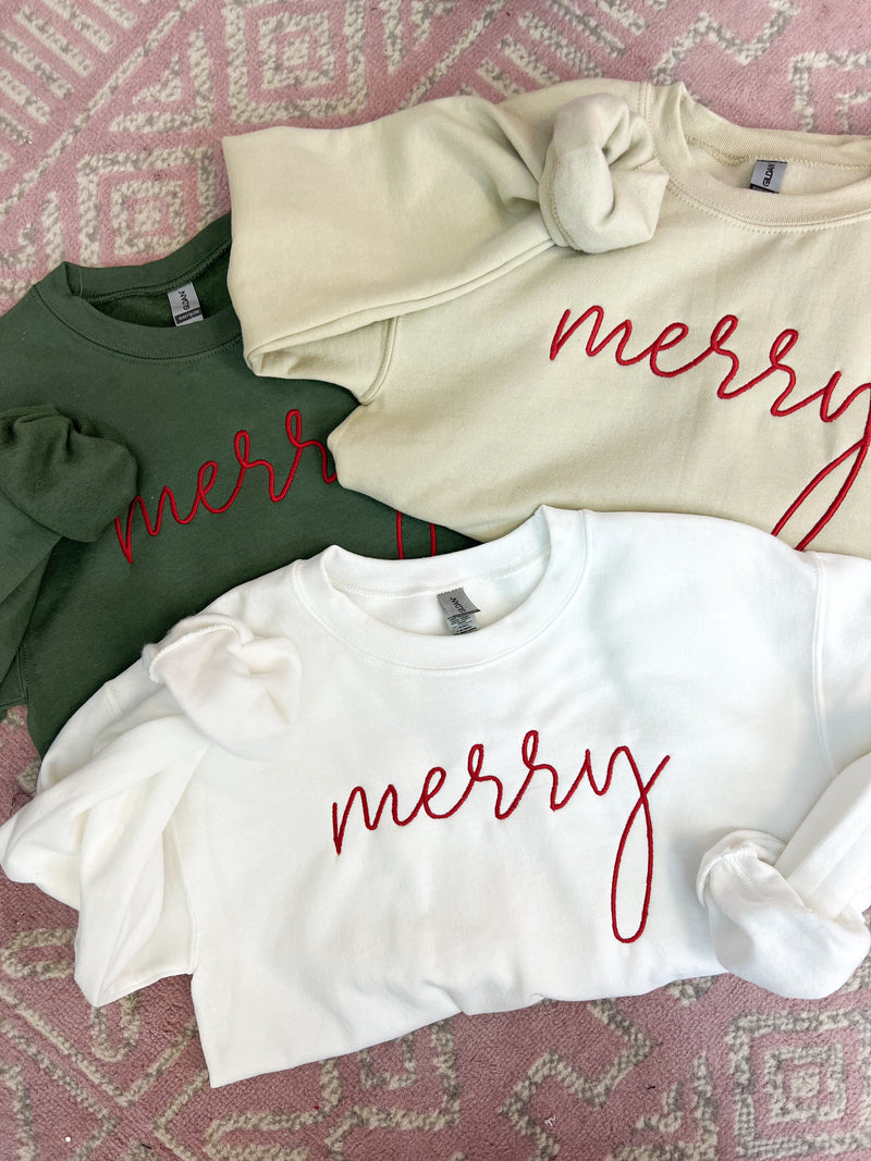 “Merry” Embroidered Crewneck