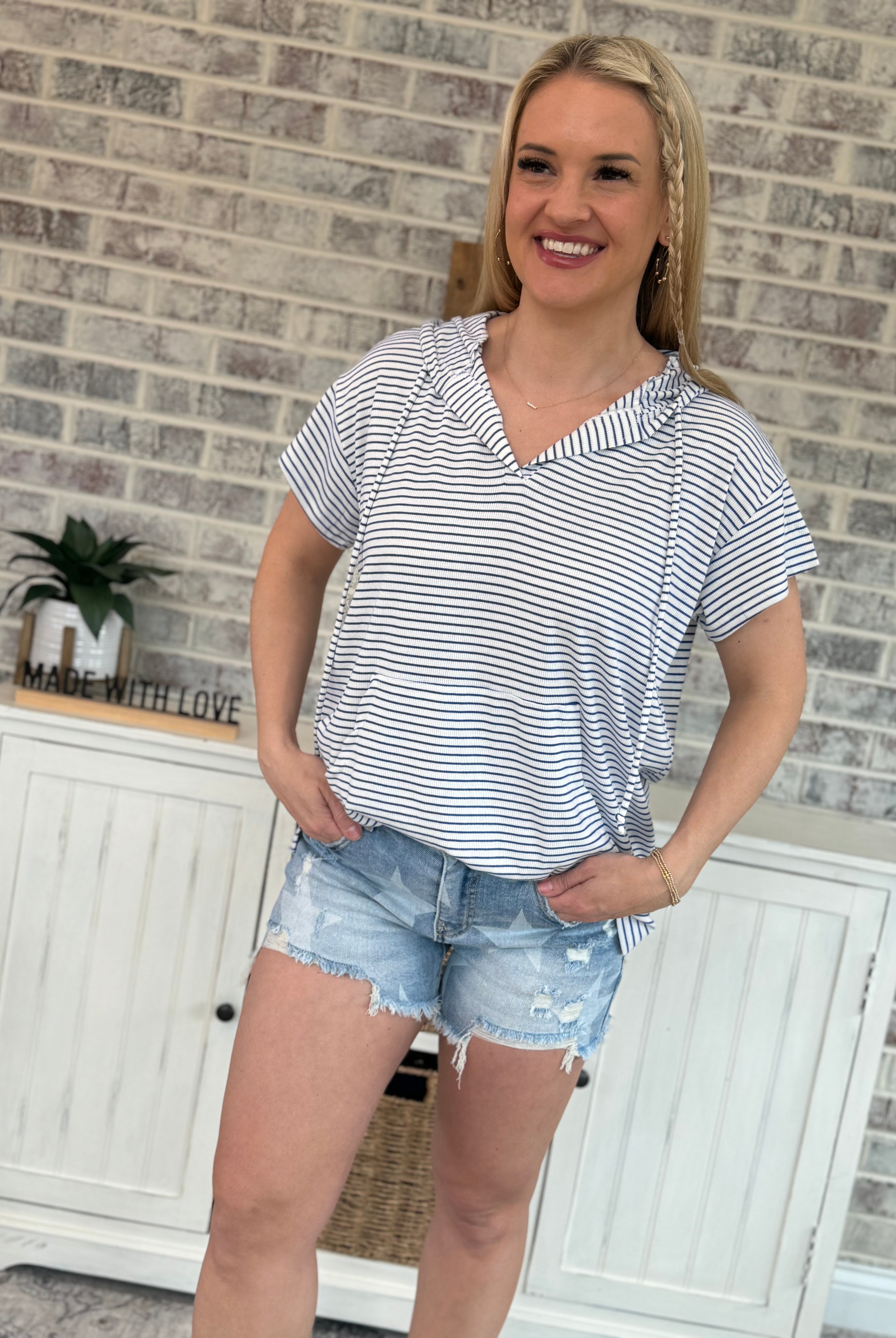 Summer Striped Hooded Pullover-100 Short Sleeve Tops-The Lovely Closet-The Lovely Closet, Women's Fashion Boutique in Alexandria, KY
