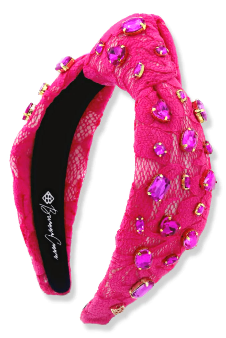 Hot Pink Lace Brianna Cannon Headband-300 Headwear-The Lovely Closet-The Lovely Closet, Women's Fashion Boutique in Alexandria, KY