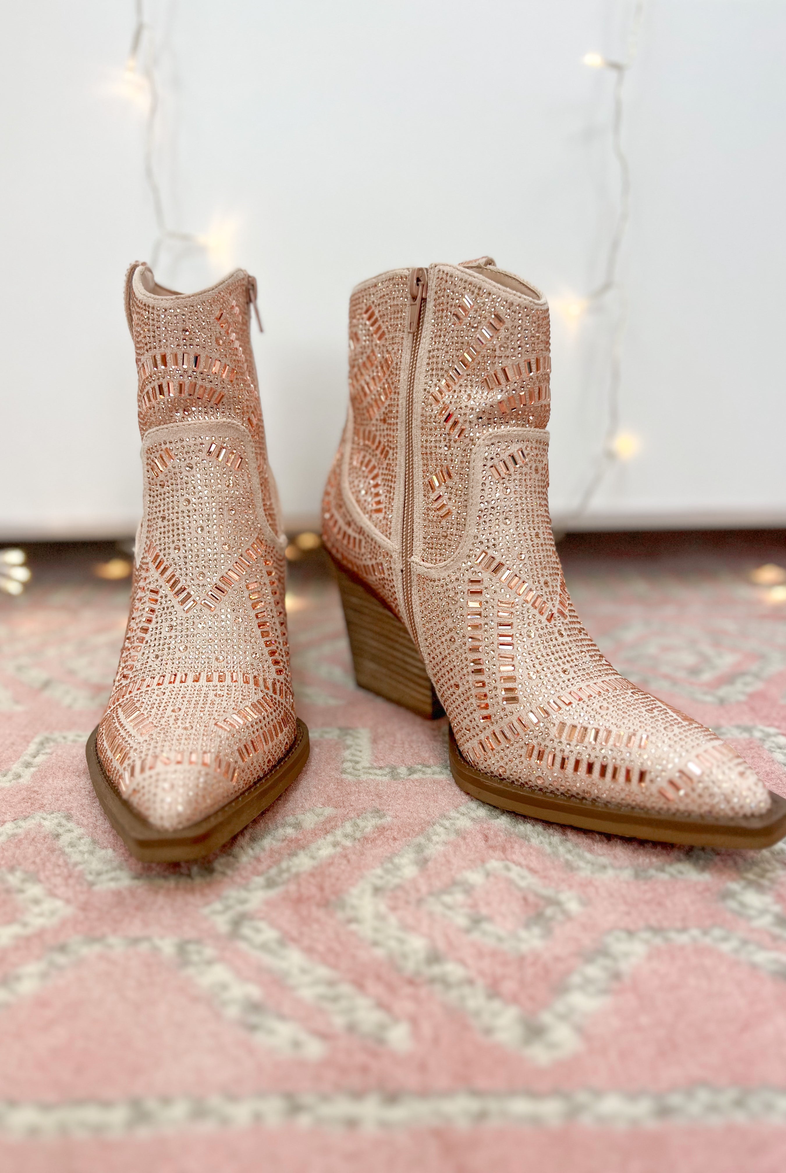 FINAL SALE Standout Rhinestone Bootie - Rose-Boots-The Lovely Closet-The Lovely Closet, Women's Fashion Boutique in Alexandria, KY