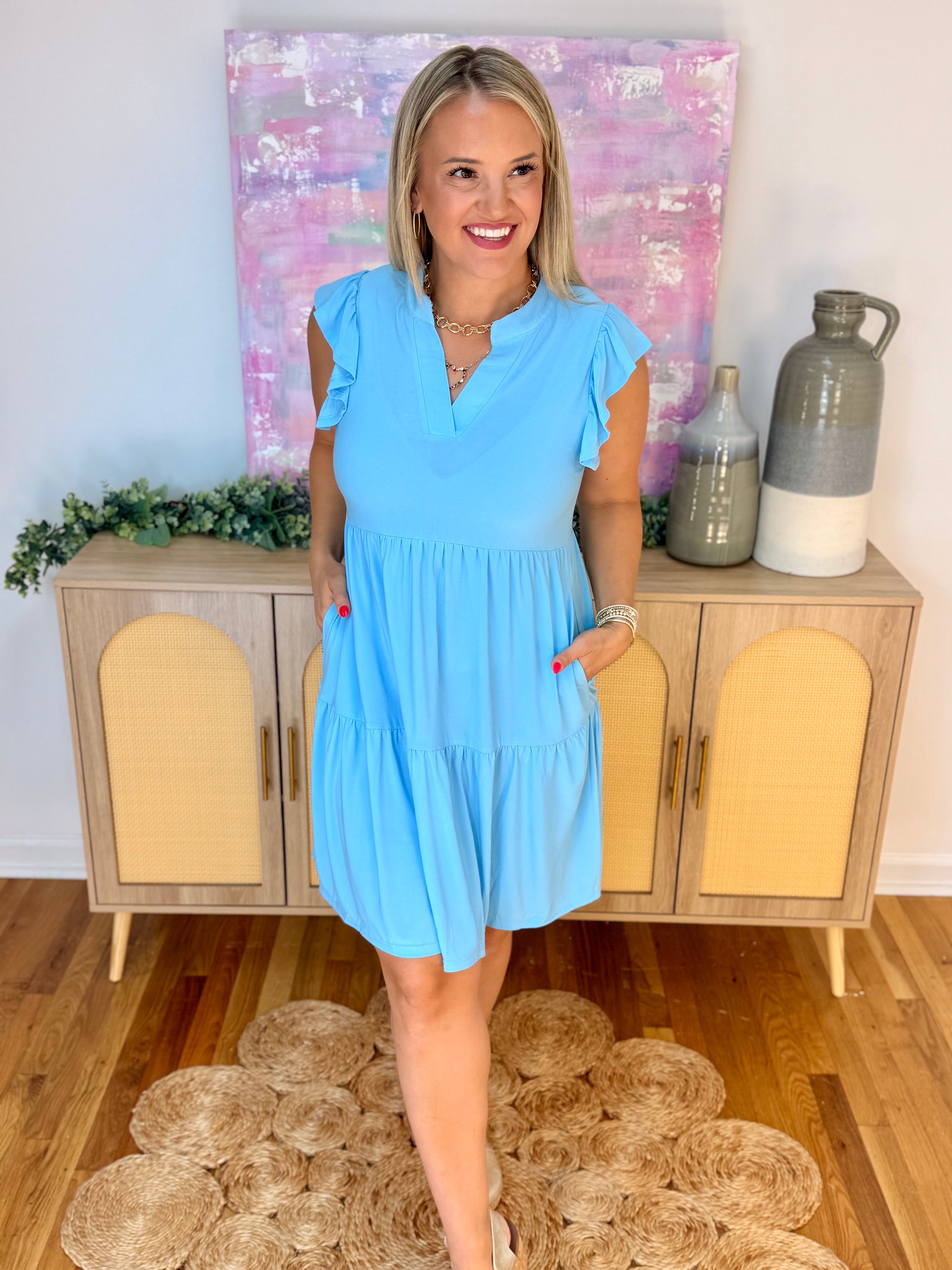 Flutter Sleeve Tiered Dress - Sky Blue-180 Dresses-Dear Scarlett-The Lovely Closet, Women's Fashion Boutique in Alexandria, KY