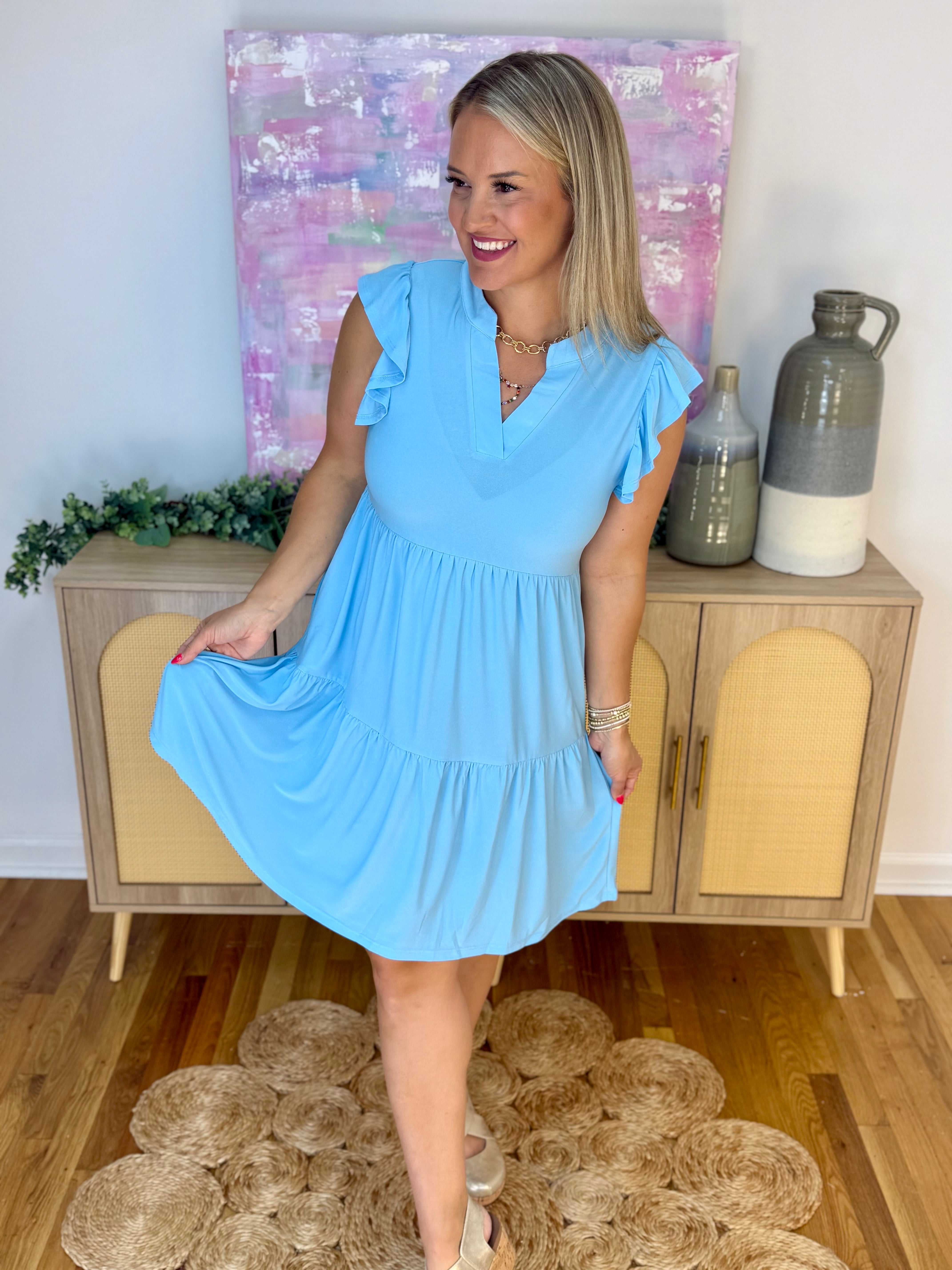 Flutter Sleeve Tiered Dress - Sky Blue-180 Dresses-Dear Scarlett-The Lovely Closet, Women's Fashion Boutique in Alexandria, KY