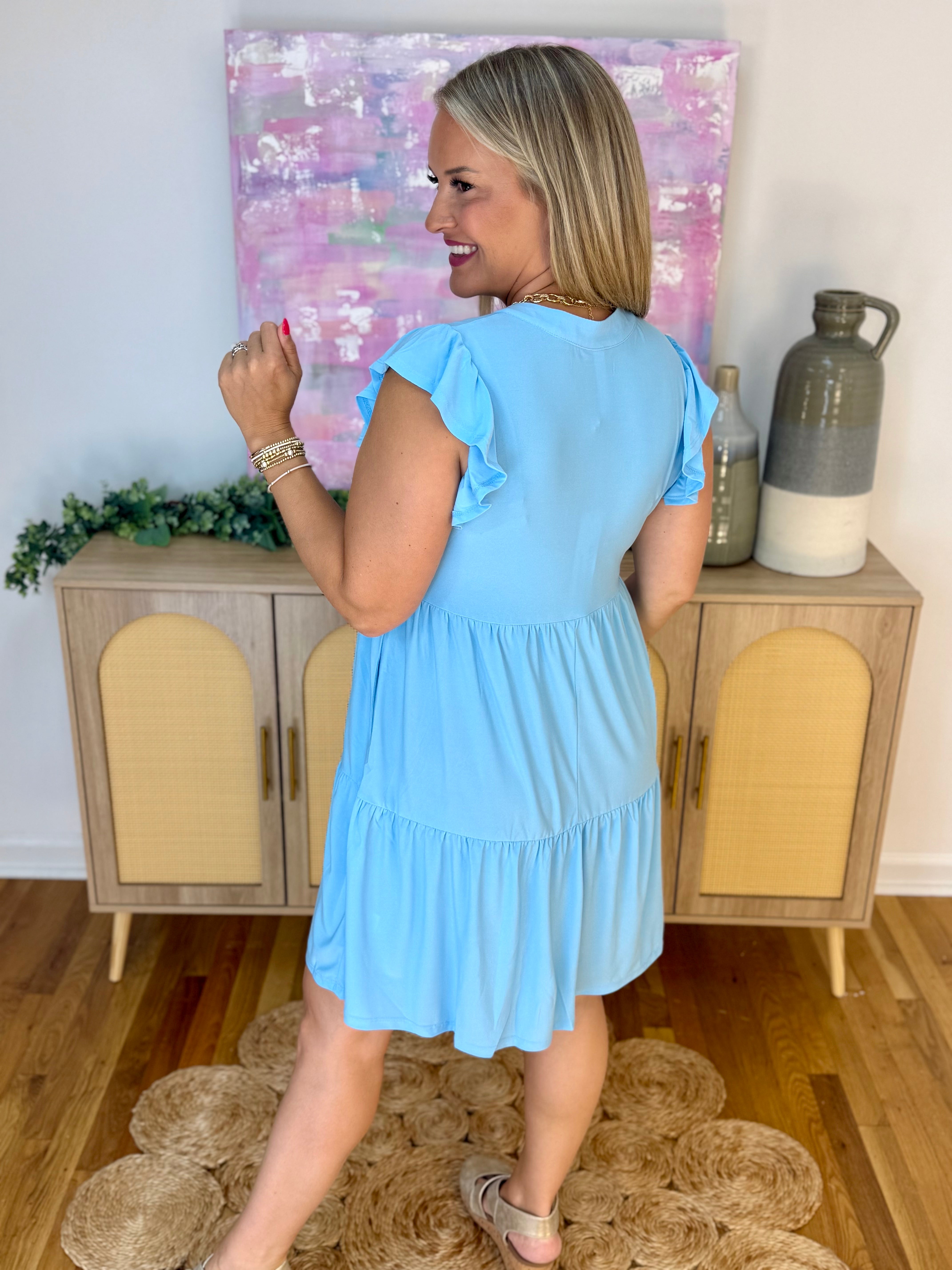Flutter Sleeve Tiered Dress - Sky Blue-180 Dresses-Dear Scarlett-The Lovely Closet, Women's Fashion Boutique in Alexandria, KY