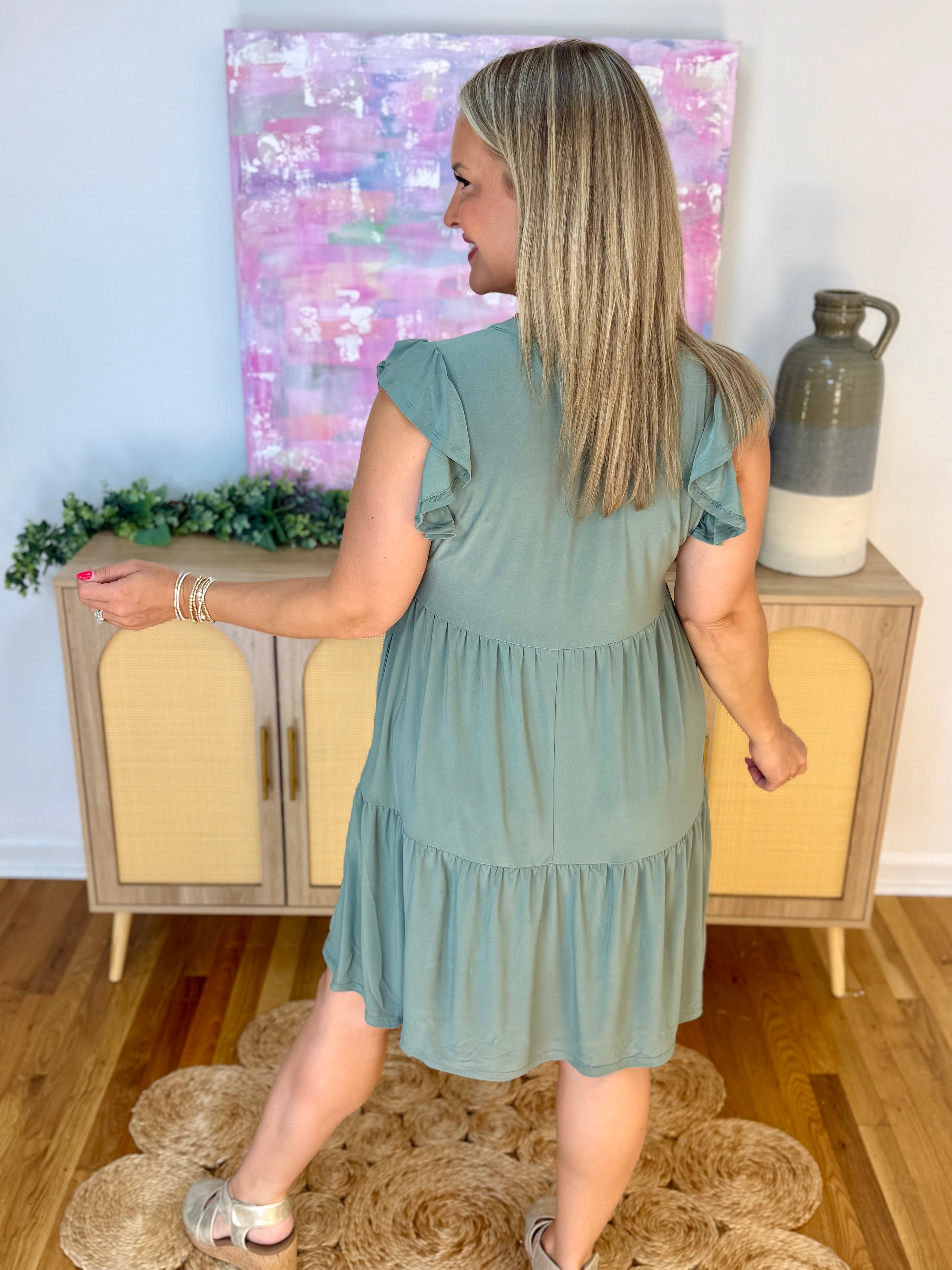 Flutter Sleeve Tiered Dress - Pistachio-180 Dresses-Dear Scarlett-The Lovely Closet, Women's Fashion Boutique in Alexandria, KY