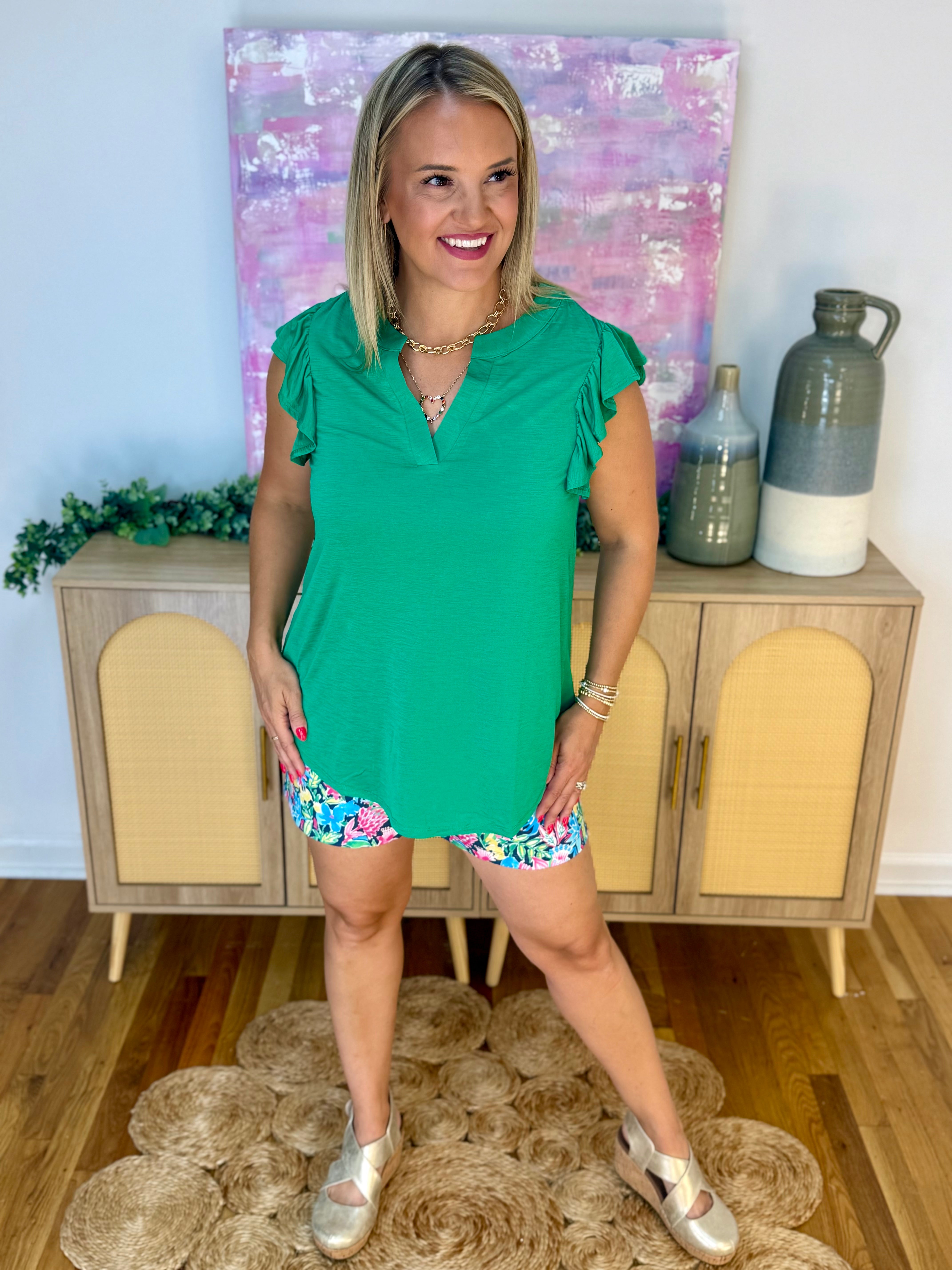 Donna Top - Green-100 Short Sleeve Tops-Dear Scarlett-The Lovely Closet, Women's Fashion Boutique in Alexandria, KY