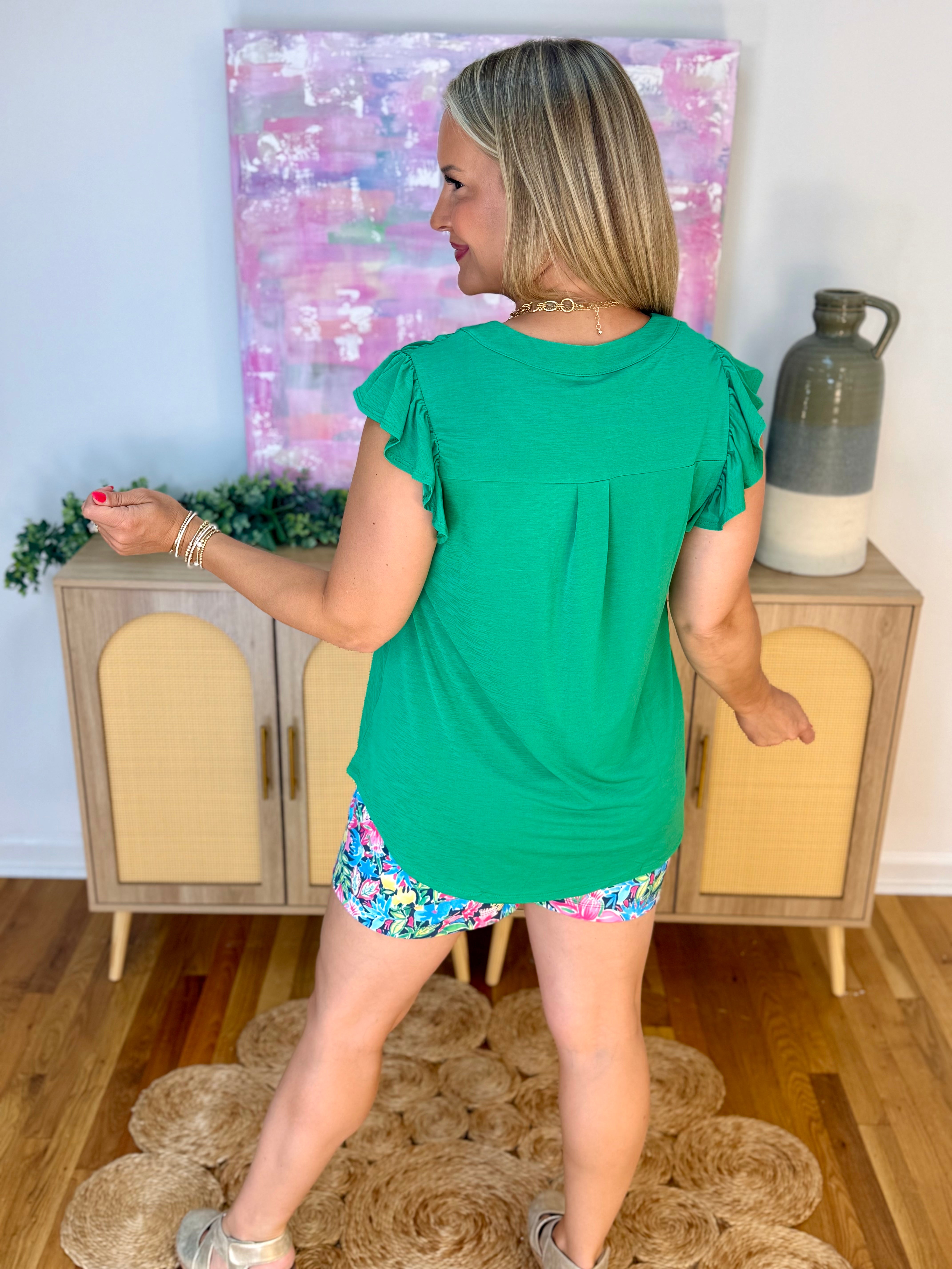 Donna Top - Green-100 Short Sleeve Tops-Dear Scarlett-The Lovely Closet, Women's Fashion Boutique in Alexandria, KY