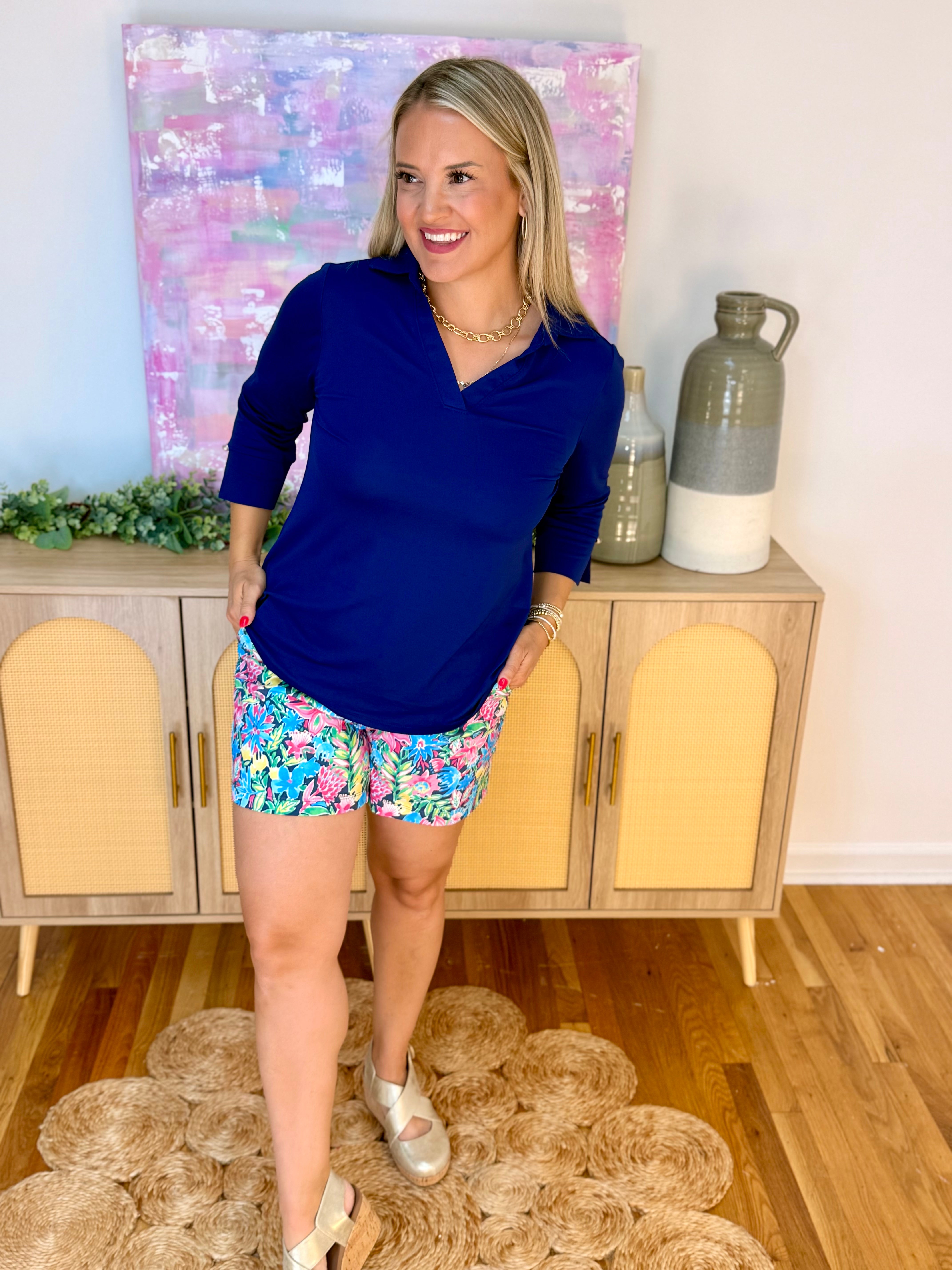 Sun Cool 3/4 Sleeve Top - Navy-110 Long Sleeve Top-Dear Scarlett-The Lovely Closet, Women's Fashion Boutique in Alexandria, KY