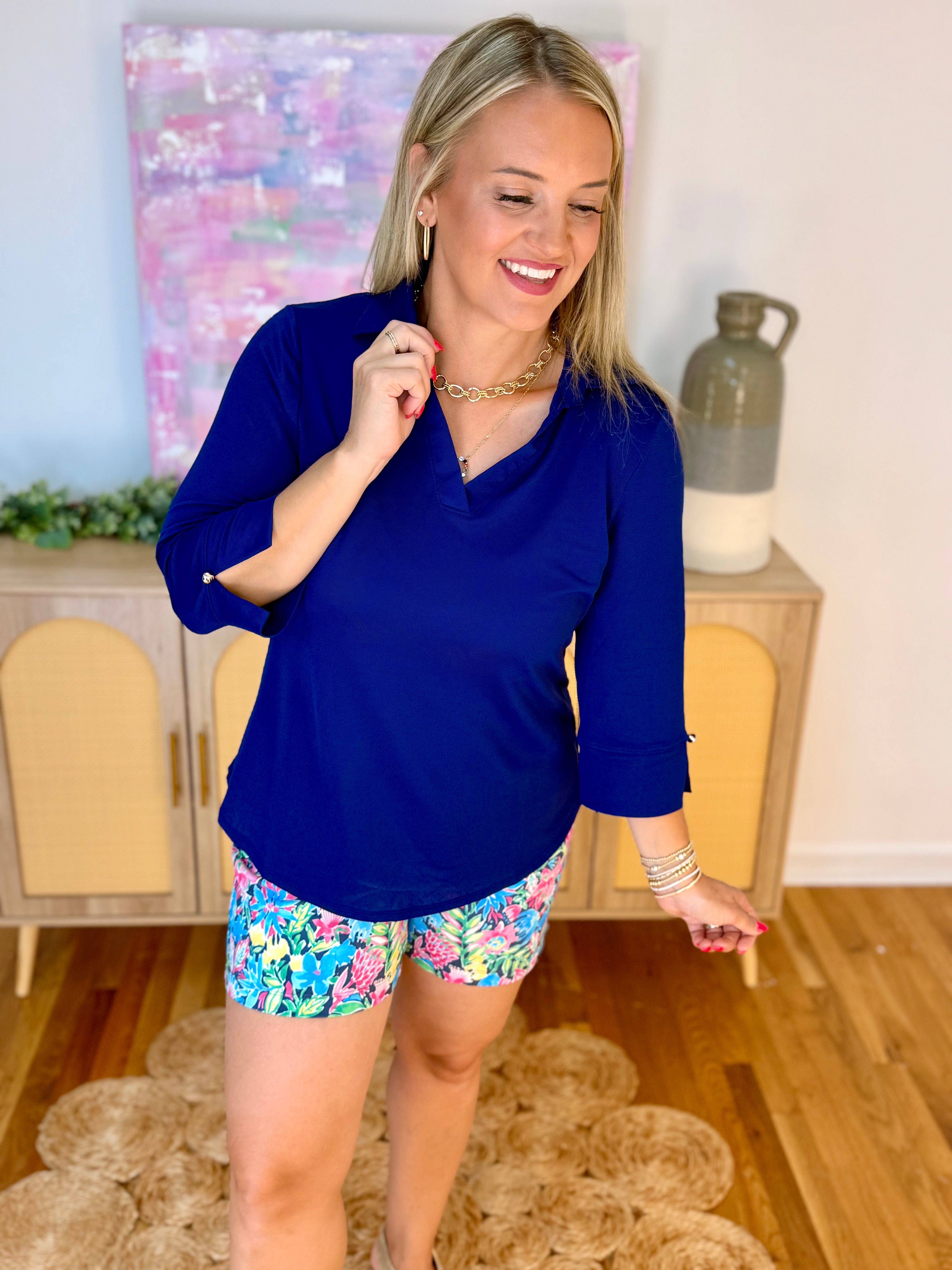Sun Cool 3/4 Sleeve Top - Navy-110 Long Sleeve Top-Dear Scarlett-The Lovely Closet, Women's Fashion Boutique in Alexandria, KY