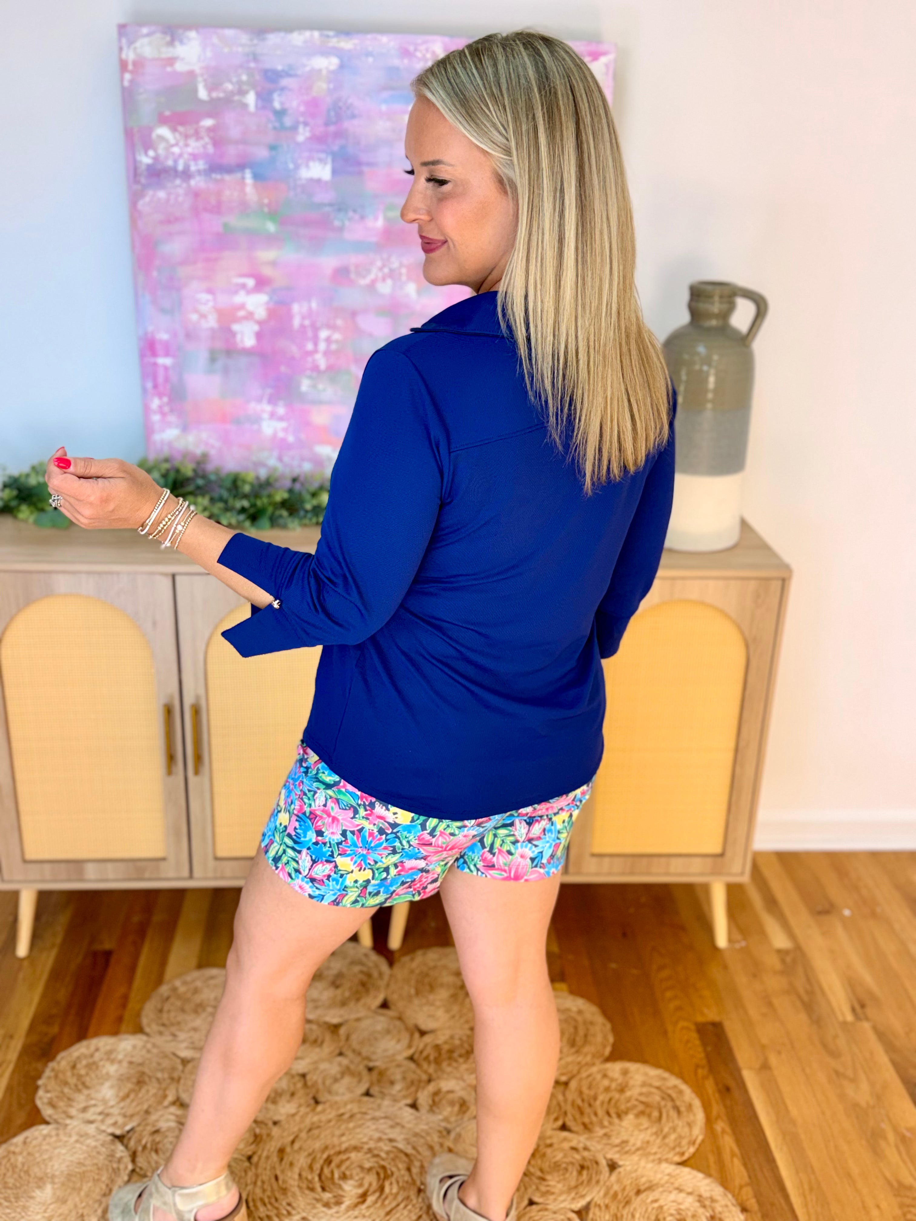 Sun Cool 3/4 Sleeve Top - Navy-110 Long Sleeve Top-Dear Scarlett-The Lovely Closet, Women's Fashion Boutique in Alexandria, KY