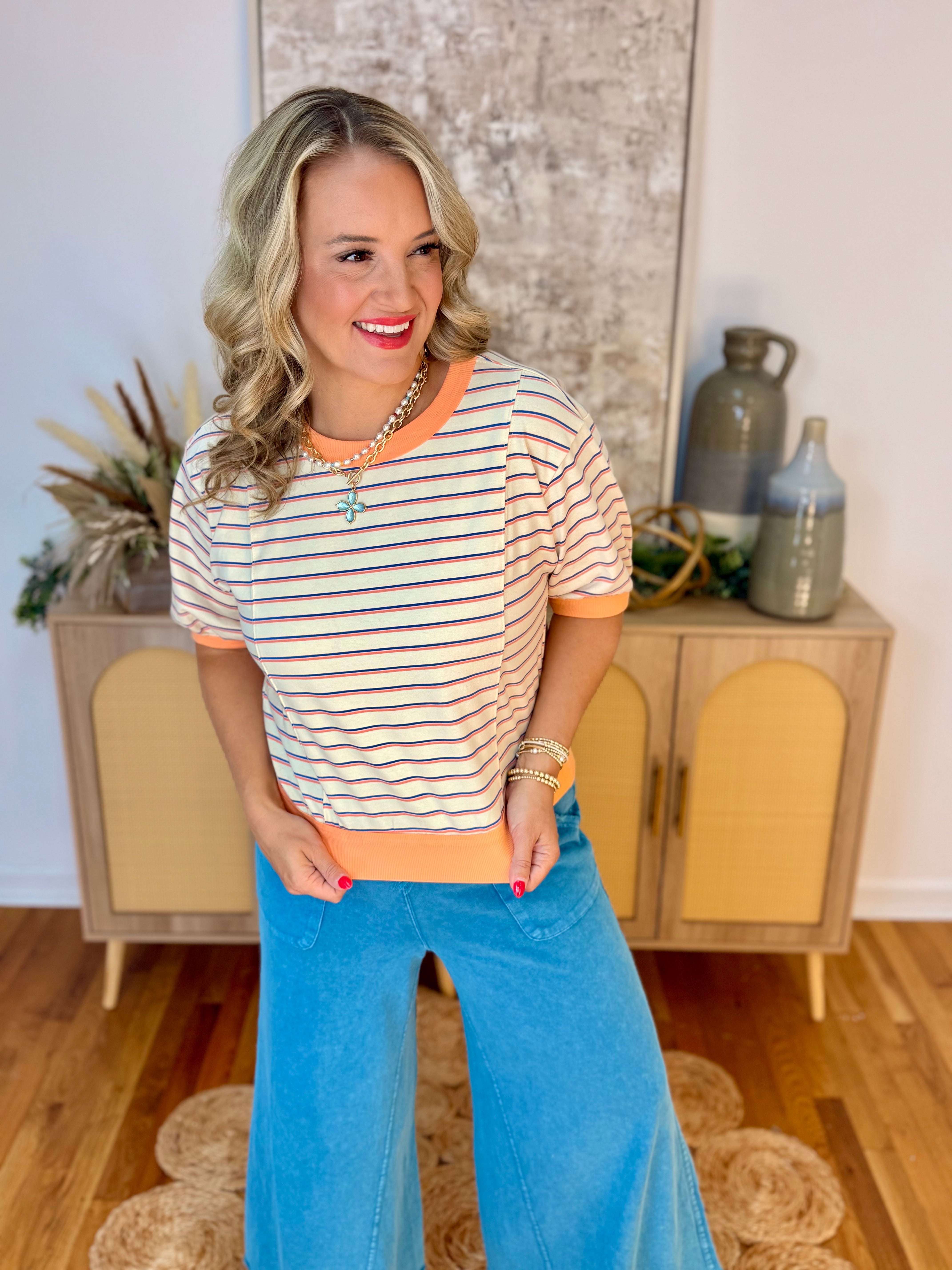 Easy A Striped Top-100 Short Sleeve Tops-Hem & Thread-The Lovely Closet, Women's Fashion Boutique in Alexandria, KY