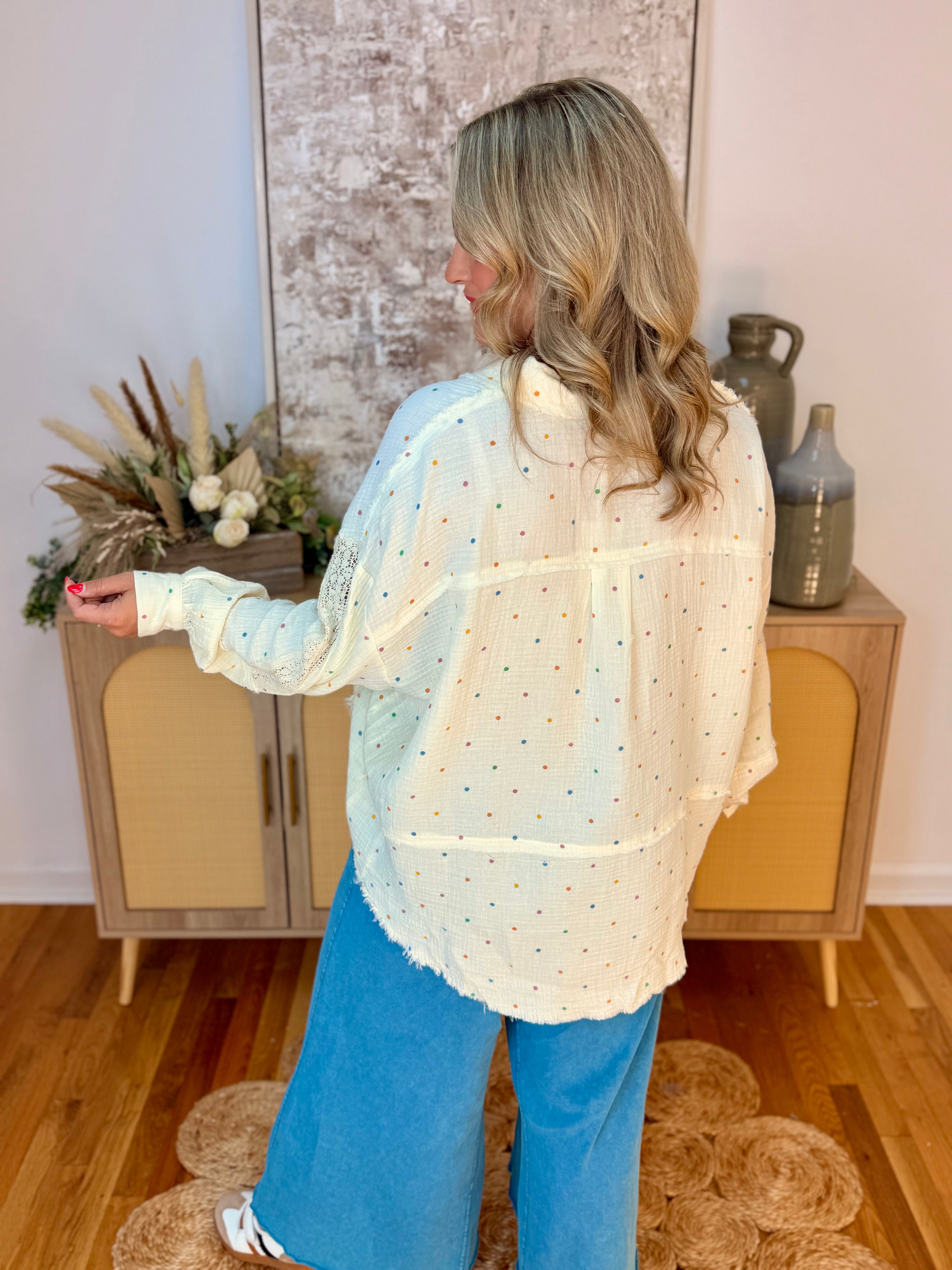 Cutting Class Polka Dot Button Down-110 Long Sleeve Top-The Lovely Closet-The Lovely Closet, Women's Fashion Boutique in Alexandria, KY