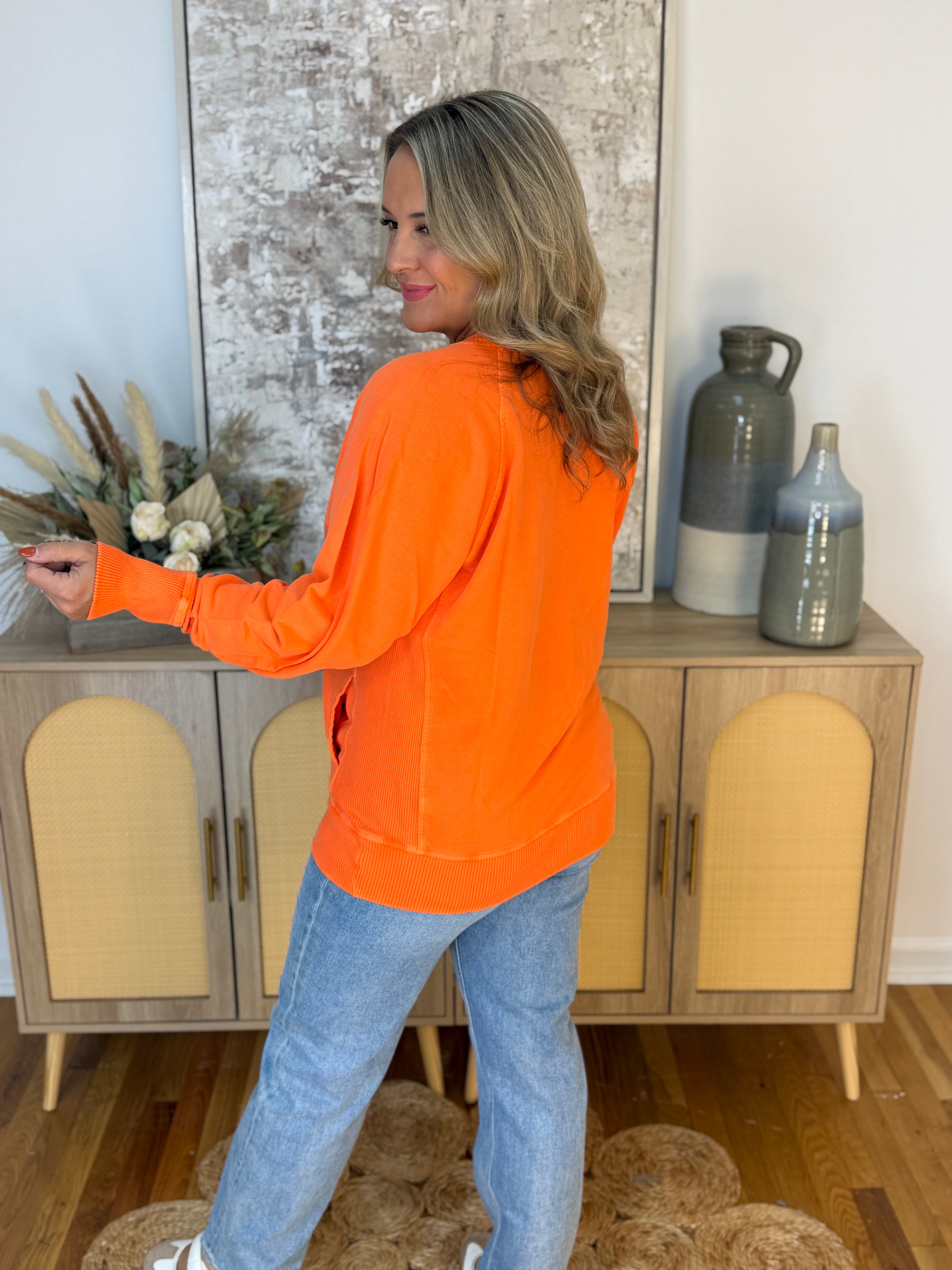 Keeping it Casual Pullover 2026 - Orange-150 Sweatshirts-zenana-The Lovely Closet, Women's Fashion Boutique in Alexandria, KY